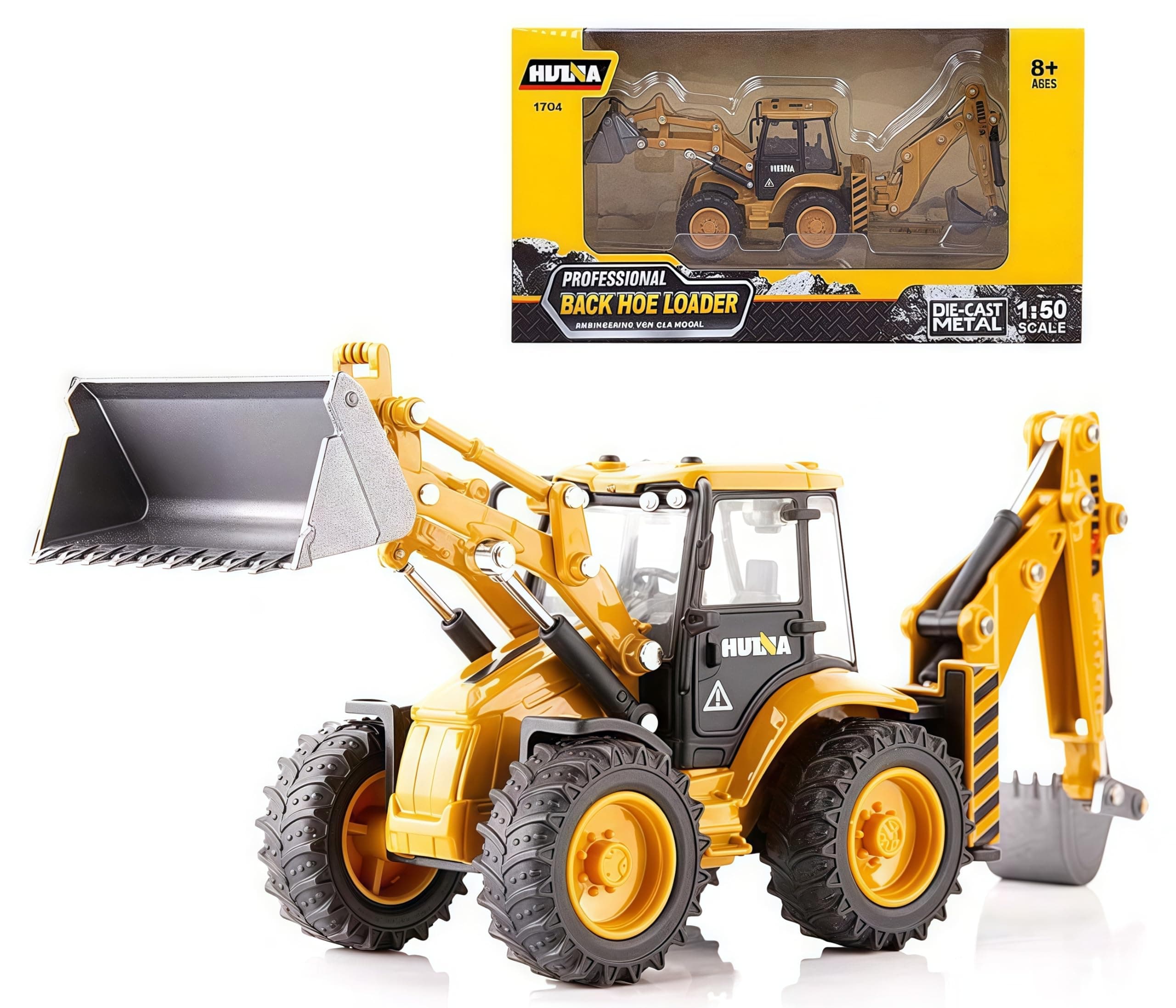 Gemini&Genius Backhoe Loader Toy For Kids- With Changeable Front And Construction Vehicle 1/50 Scale 2 In 1 Digger Loder Alloy Model Toys Gifts Kids