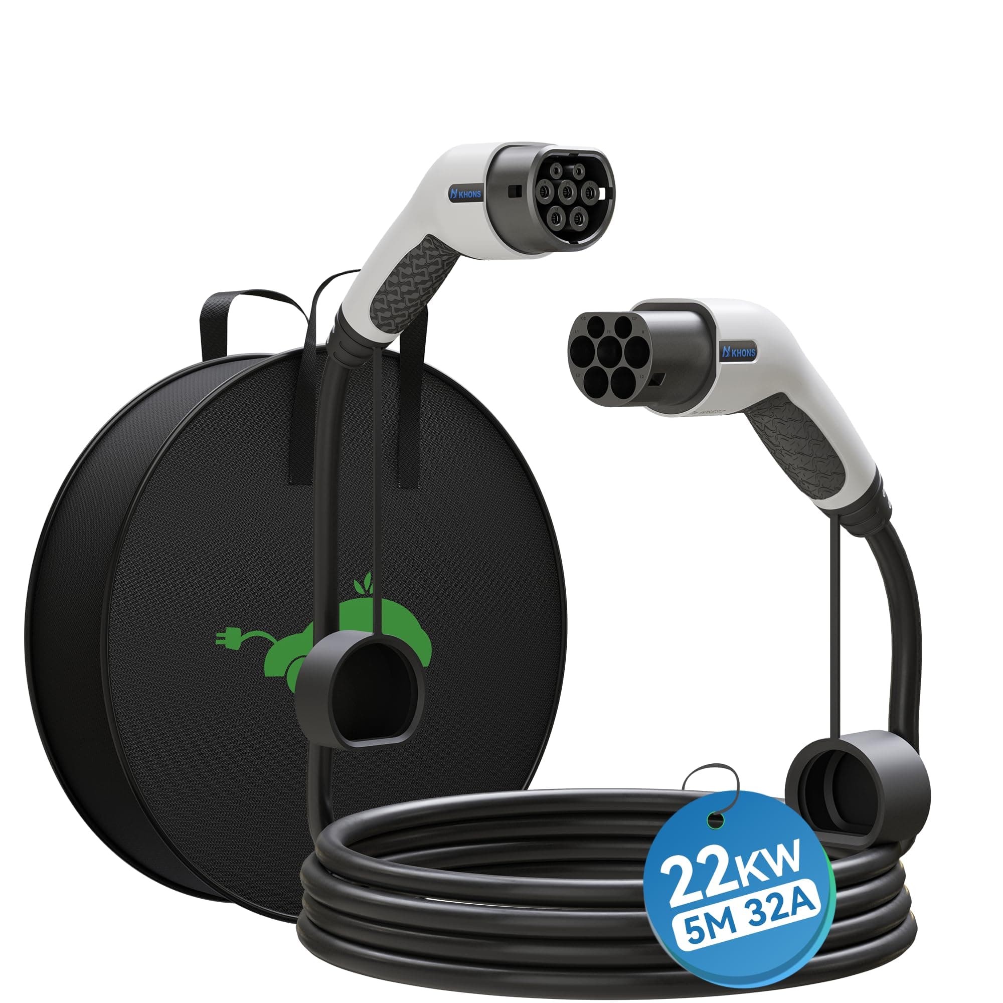 KHONS Electric Vehicle Charging Cable Type 2 to Type 2 (32Amp, Three Phase, 22KW) EV Charging Cables IEC62196-2