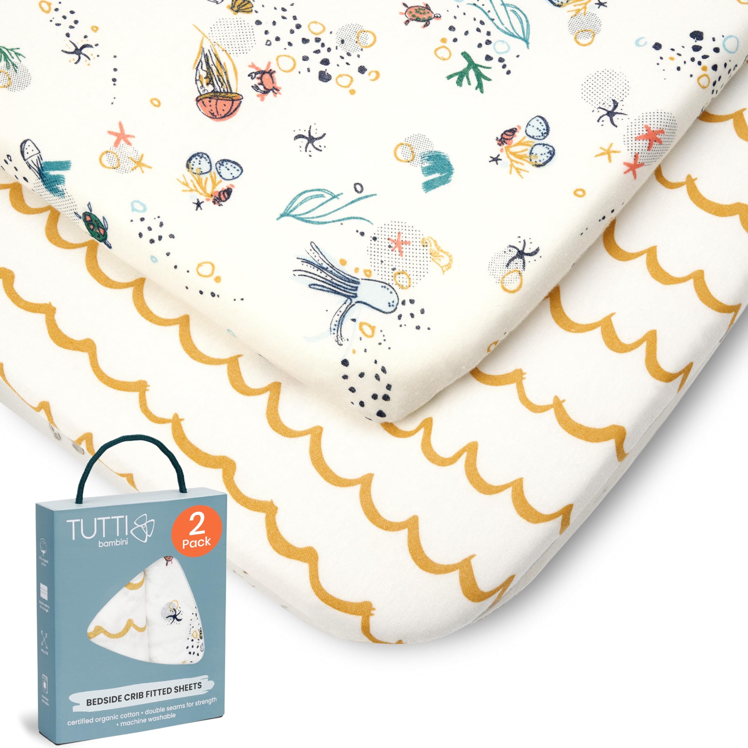 Premium Crib Sheets (2-Pack) - Soft Bamboo Jersey Next to Me and CoZee Sheets, Breathable, Double Strength (Our Planet)