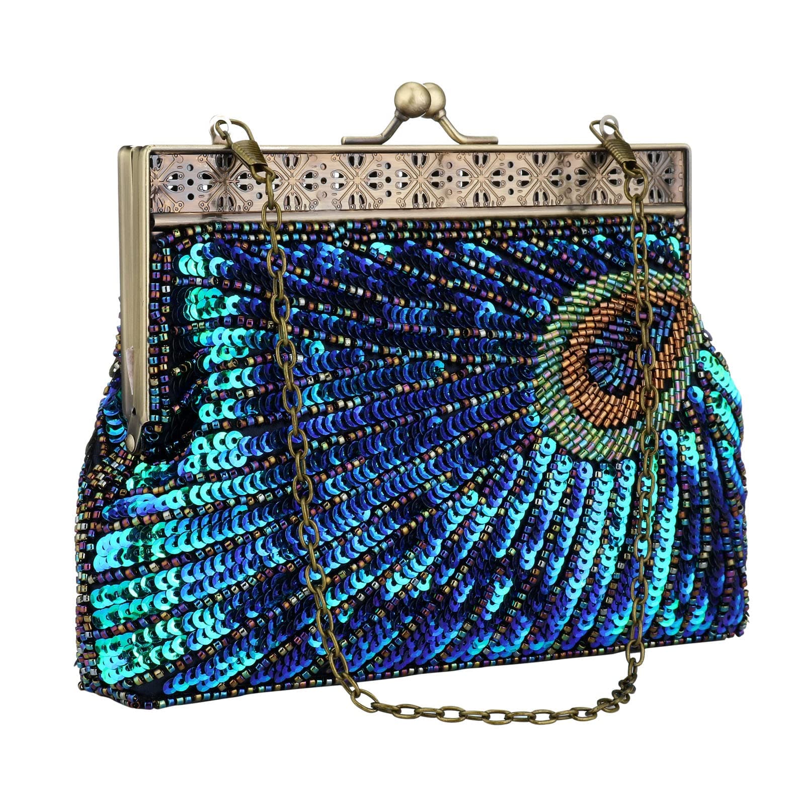Womens Sequin Beaded Evening Bag Vintage Peacock Clutch Bags Wedding Party Handbag Clutch Purse for Women