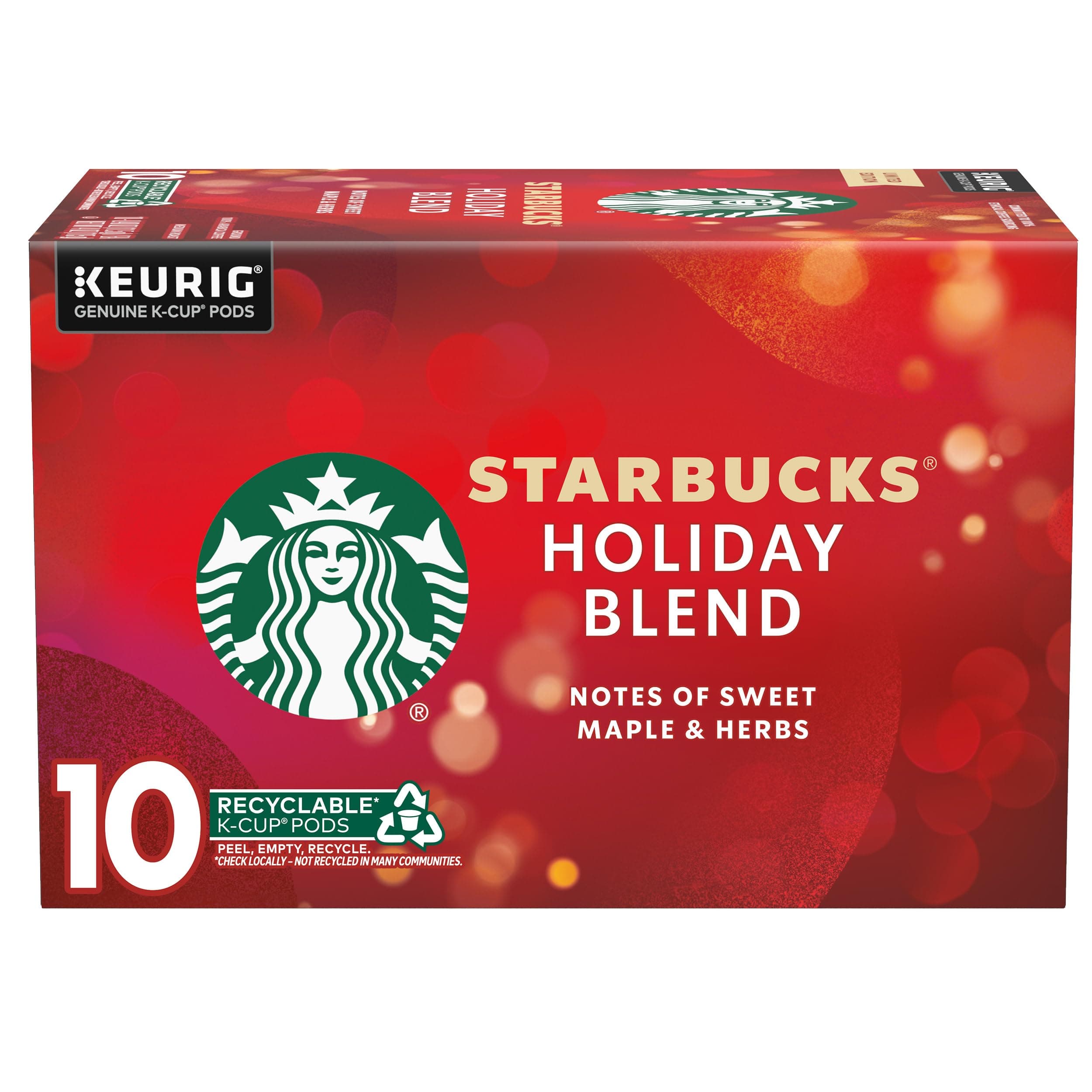 Starbucks K-Cup Coffee Pods, Medium Roast Coffee for Keurig Brewers, Holiday Blend, 100% Arabica, Limited Edition Holiday Coffee, 1 Box (10 Pods)