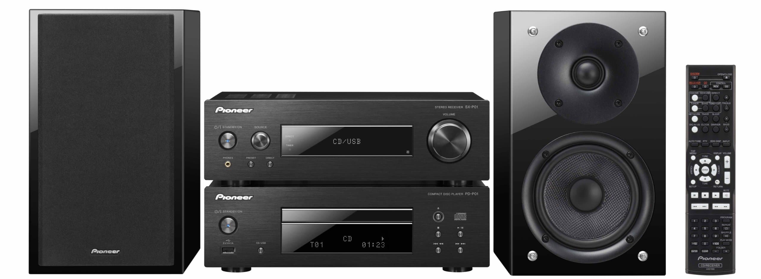 Pioneer P1DAB-K Compact Component Hi-Fi System with CD, iPod/iPhone Playback, DAB Radio, Front USB and 75W Gloss Black Speaker - Black