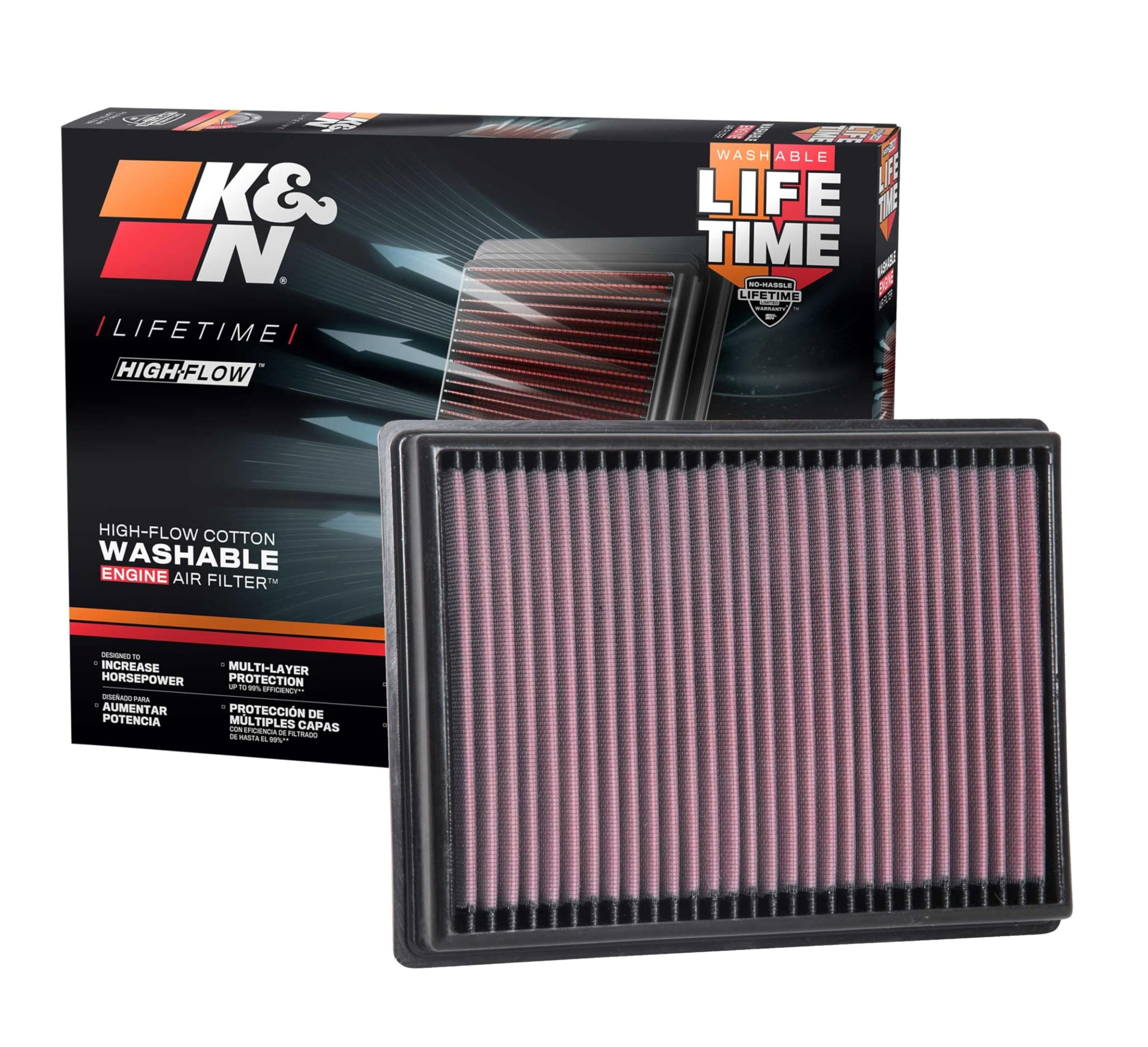 K&N High-Flow Original Lifetime Engine Air Filter: Increase Power: Premium, Washable: Compatible with 2018-2025 FORD/LINCOLN: Bronco, Escape, Focus, Maverick, Corsair, 33-3131
