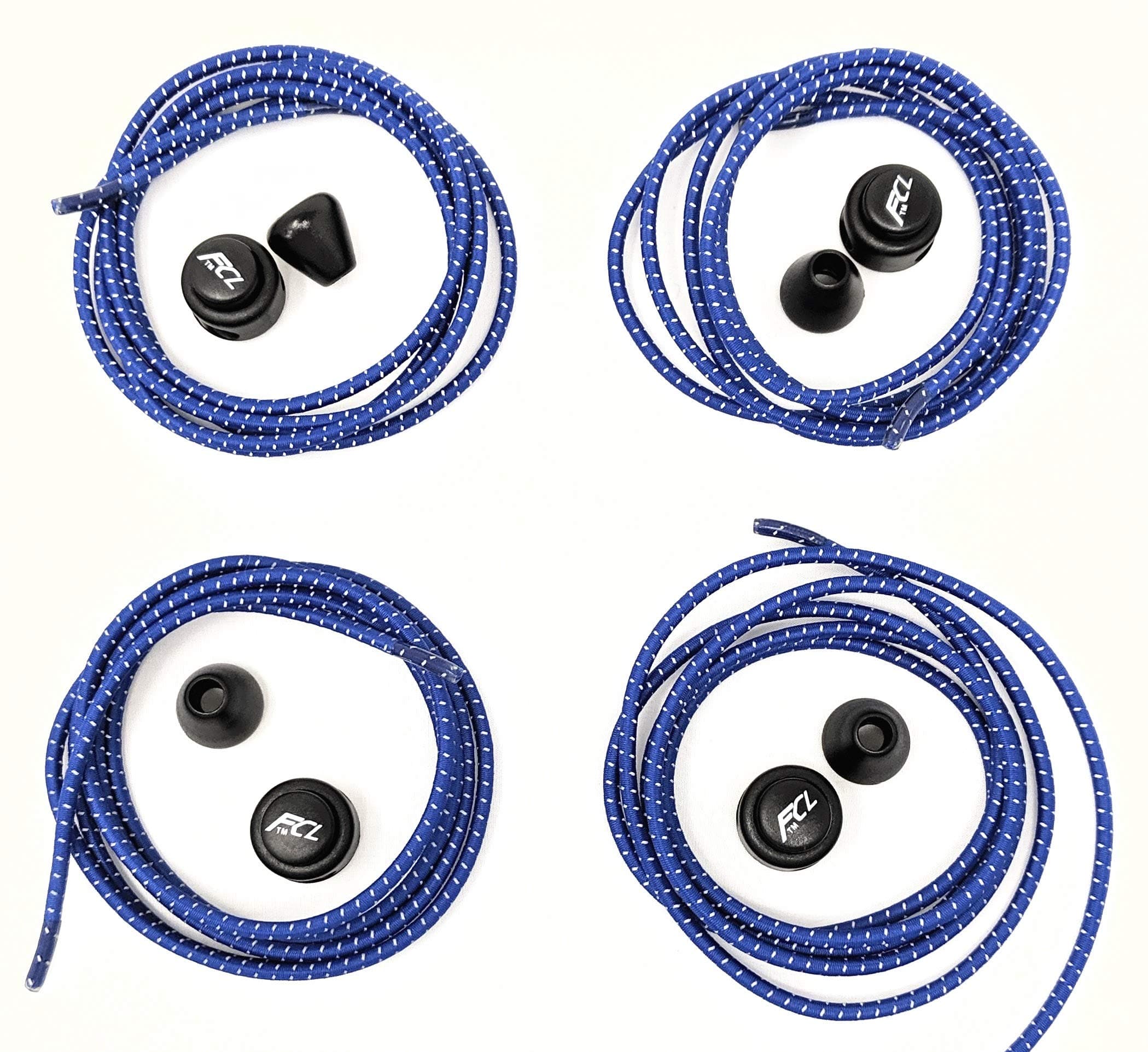 Fast Compete Laces No-tie Reflective Elastic Button-Lock Shoelaces Dark Navy Blue (2 Pair)