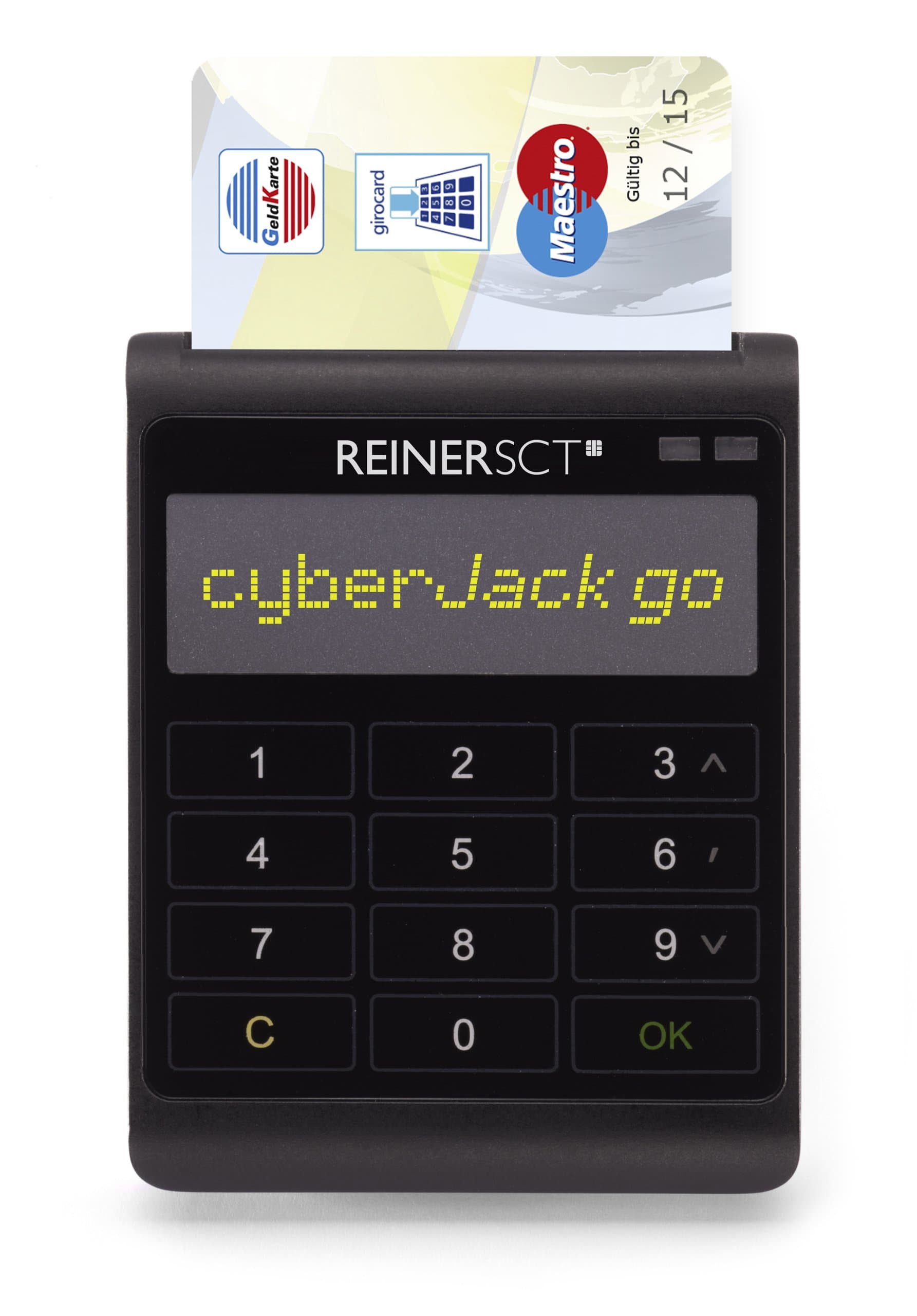 ReinerSCT cyberJack Go Innovative with Mass Storage OLED Display Soft Touch Keyboard Chip Card Reader Secure Pin Entry