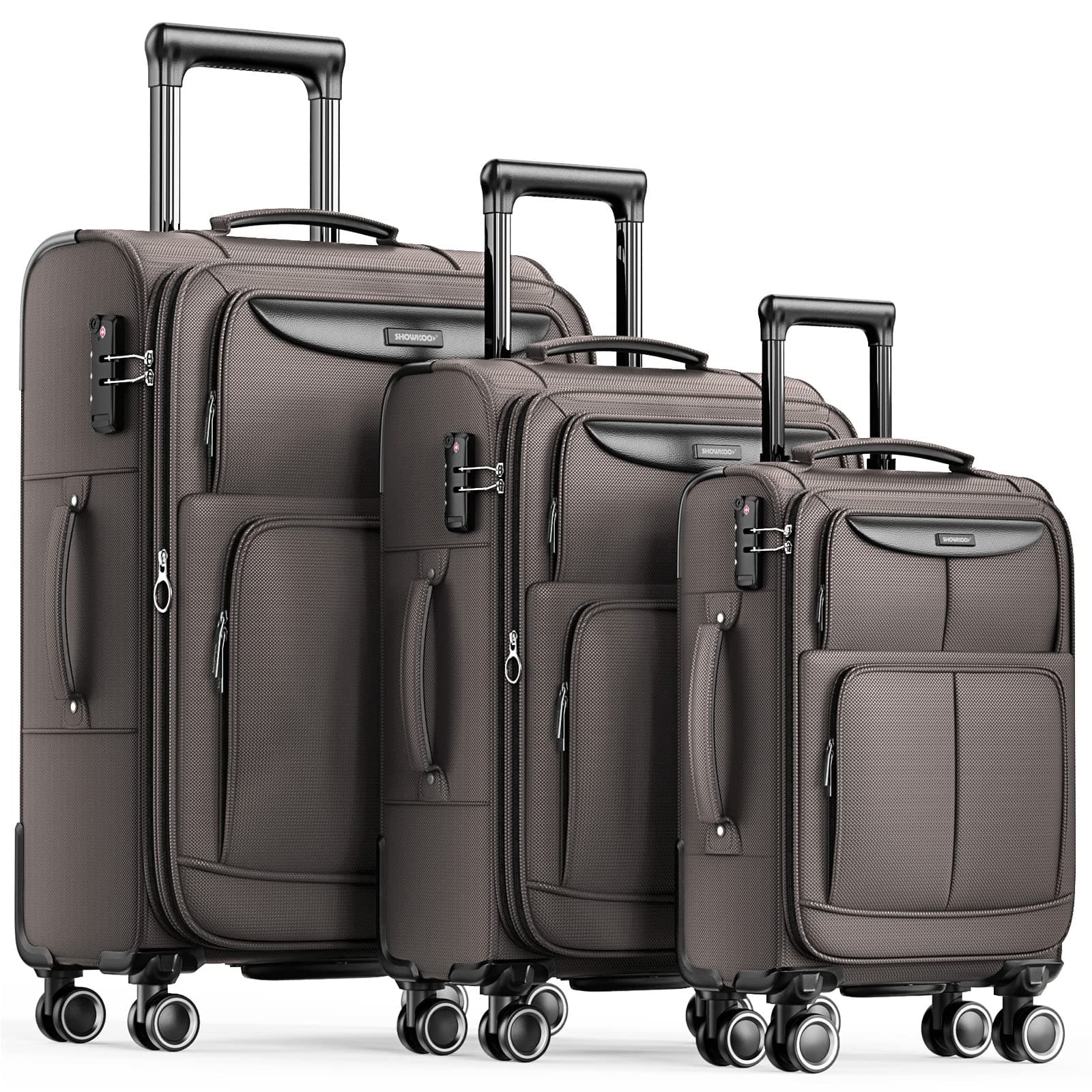 Luggage Sets 3 Piece Softside Expandable Lightweight Durable Suitcase Sets Double Spinner Wheels TSA Lock Light Coffee (20in/24in/28in)