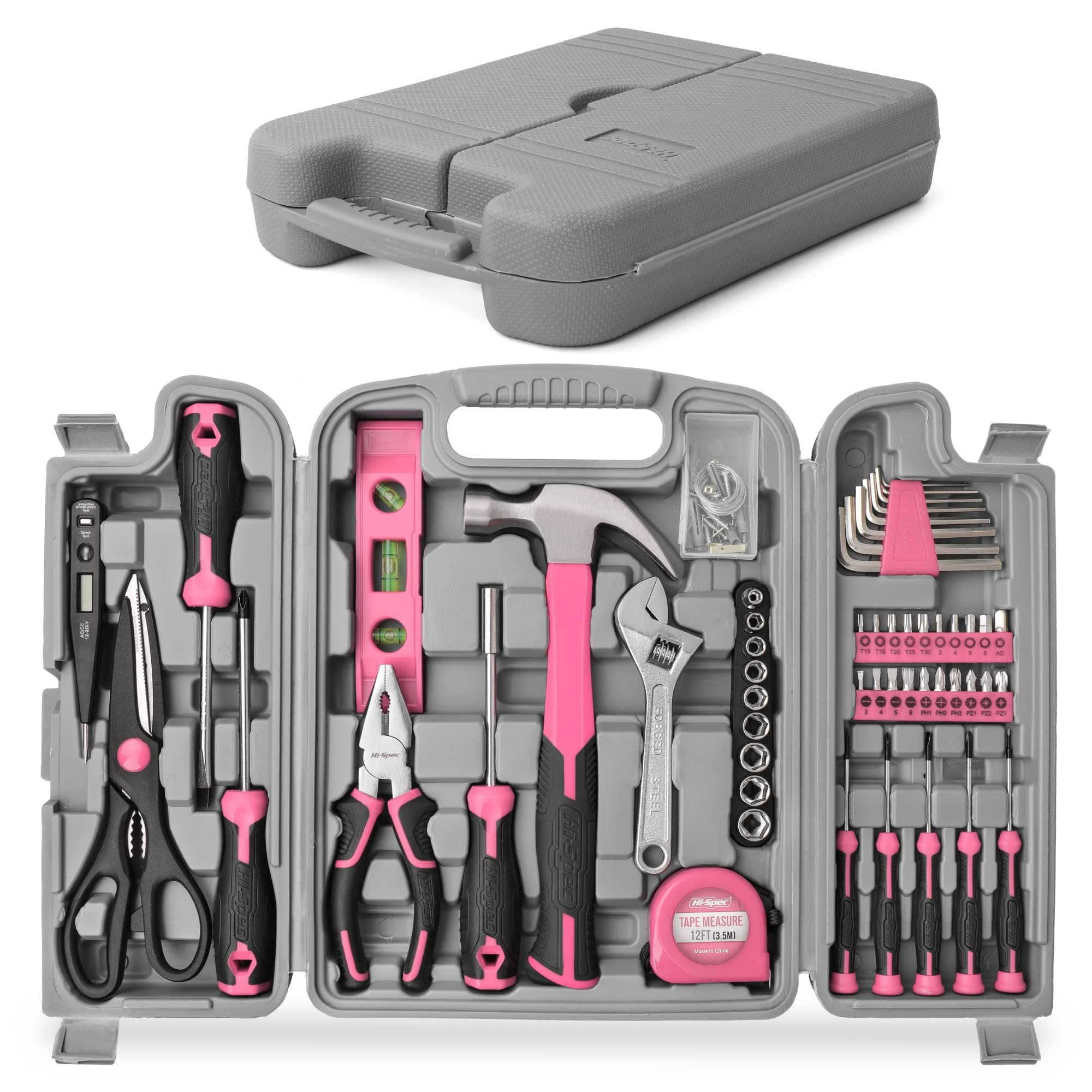 Hi-Spec 56pc Pink Home Tool Kit for Women. Basic Hand Tools for DIY Repairs Complete in a Tool Set Box