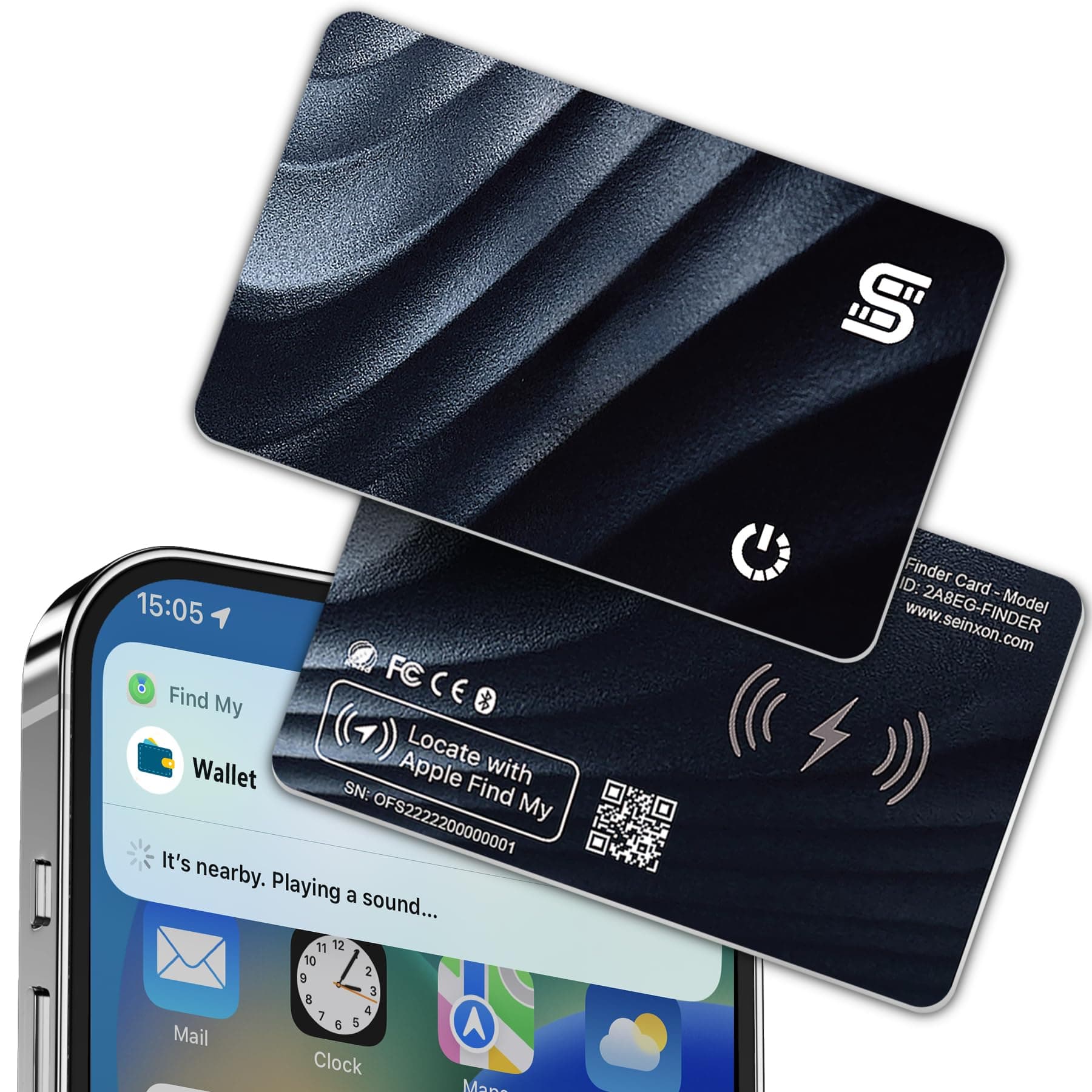 SEINXON Wallet Tracker (iOS Only) IP68 Thin Item Finder Card Luggage Located Bluetooth Works with Apple Find My APP & Network - Wireless Charger (Slim)