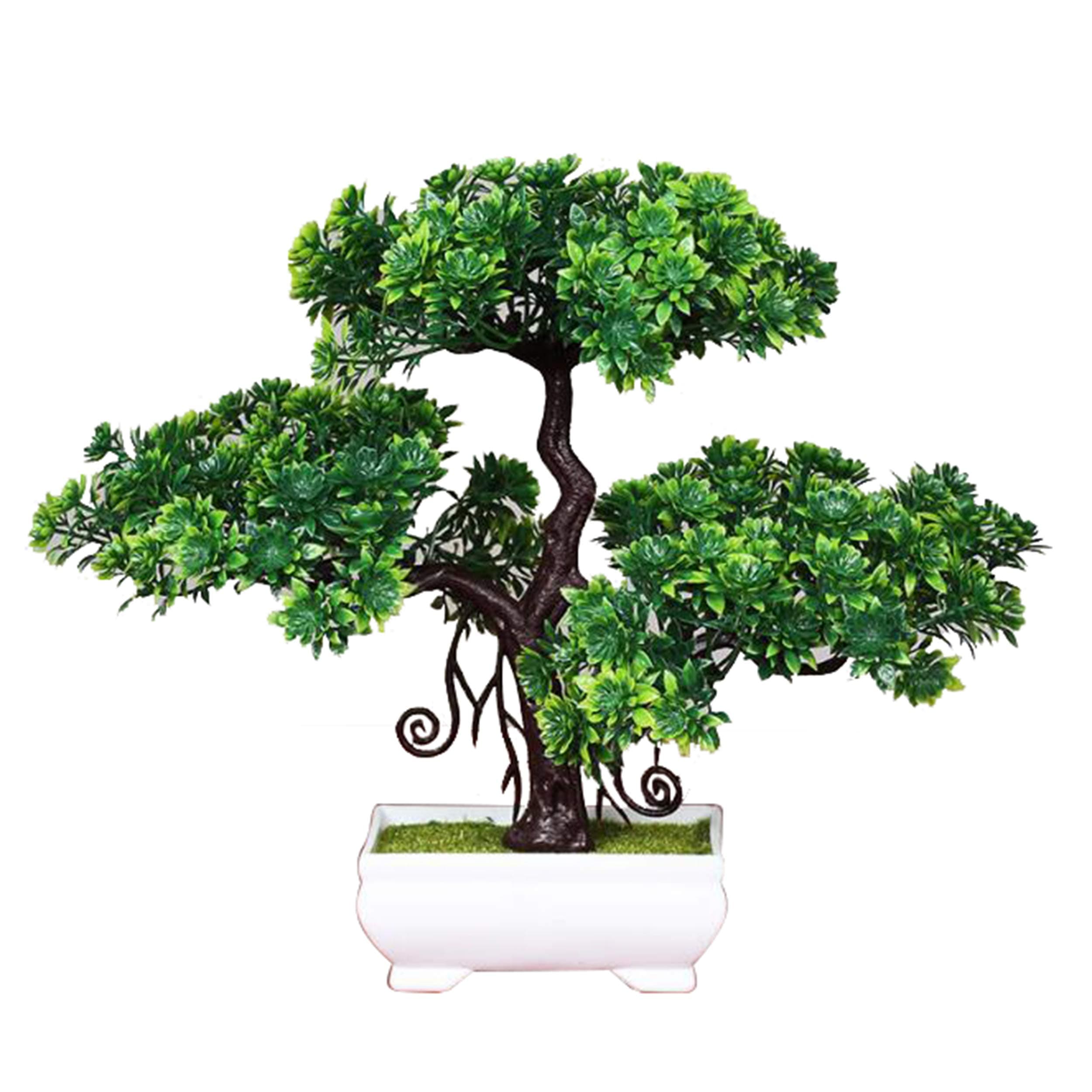 Flikool Artificial Trees with Pot Guest-Greeting Pine Artificial Plants Simulation Potted Flowers Faux Green Grass Turf Bonsai Home Decoration Ornaments for Office Desk Table Decor - 2