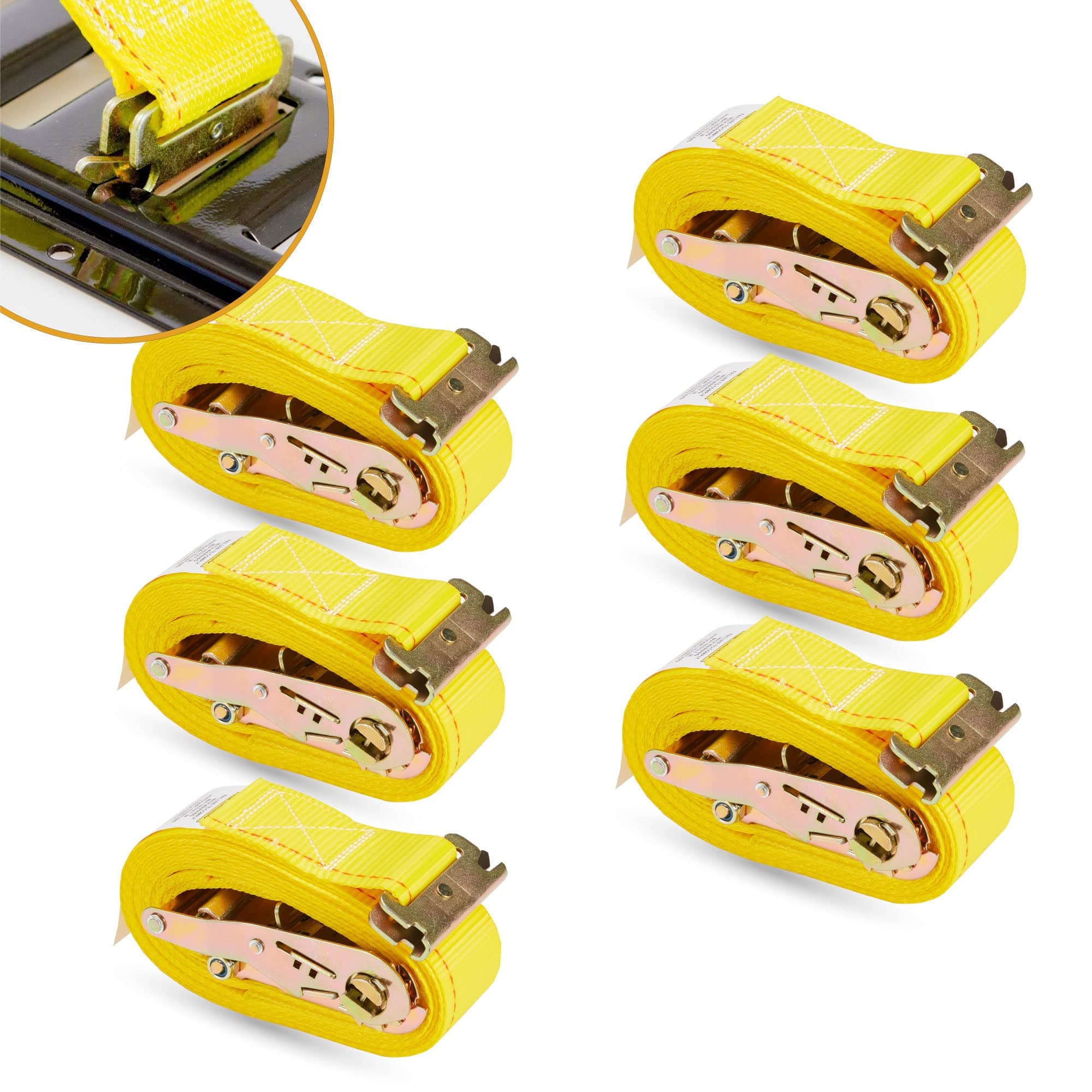 6 Pack E-Track Ratchet Straps 2" x 16' x 4,400 lbs Strength for Cargo Tie Down in Enclosed Trailer & Van by KODIAK STRAPS