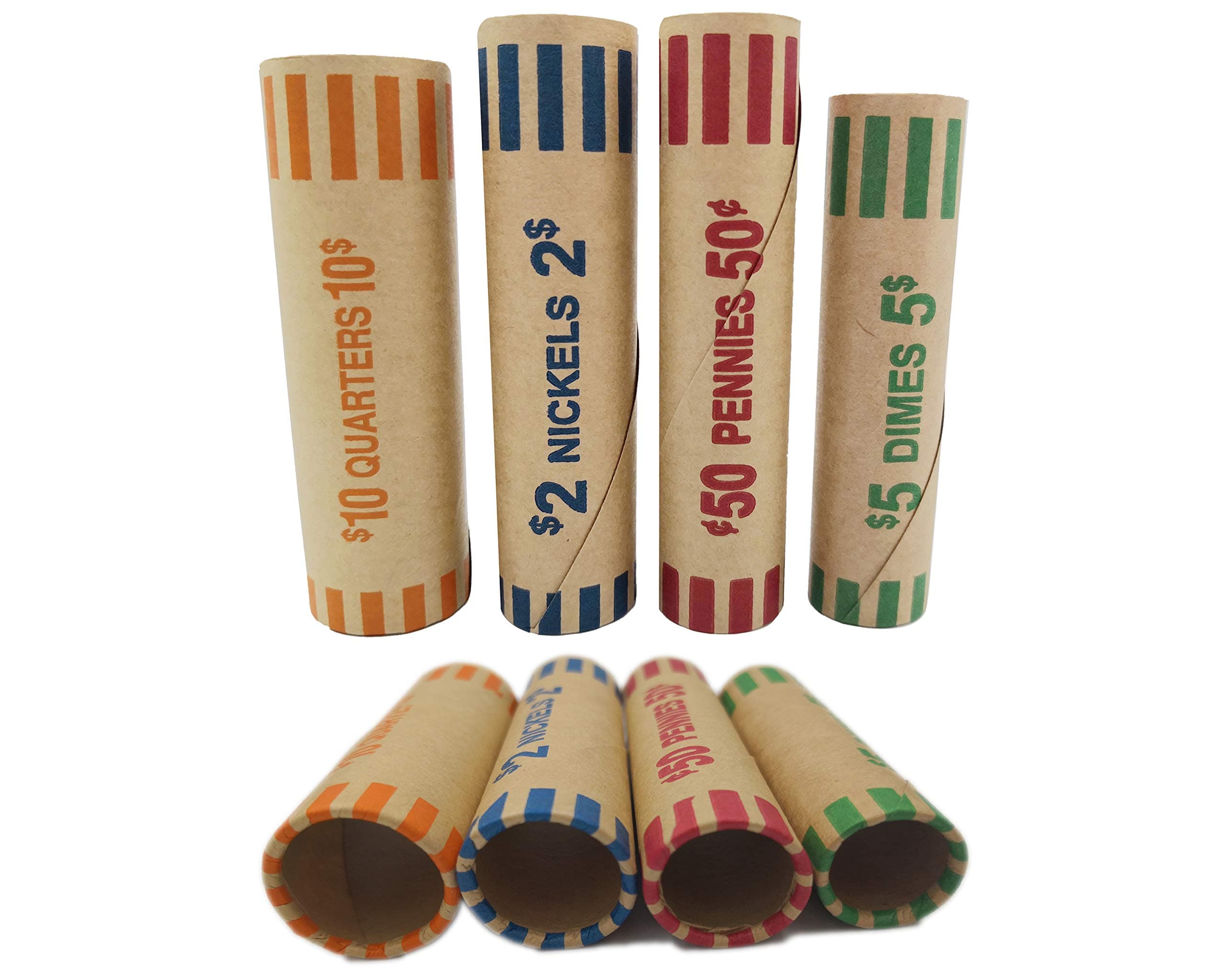 Coin Wrapper Preformed 128 Assorted Pack, 32 Coin Wrappers Each of Quarters, Dimes, Nickels and Pennies