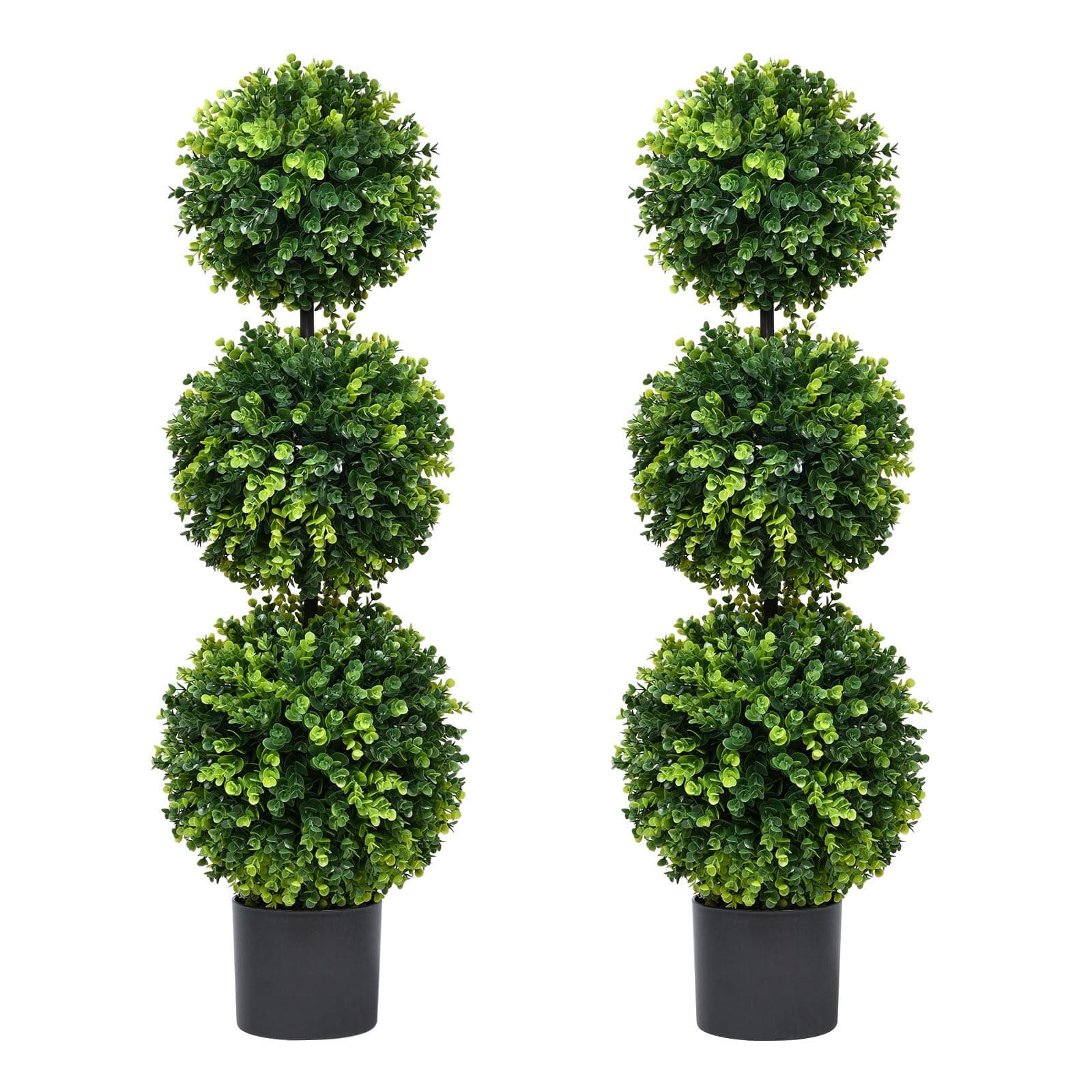 Lvydec 2 Pack Artificial Boxwood Topiary Tree, 3ft Topiary Ball Tree Potted Plants Decoration for Front Door Porch Home Living Room, Indoor/Outdoor Use