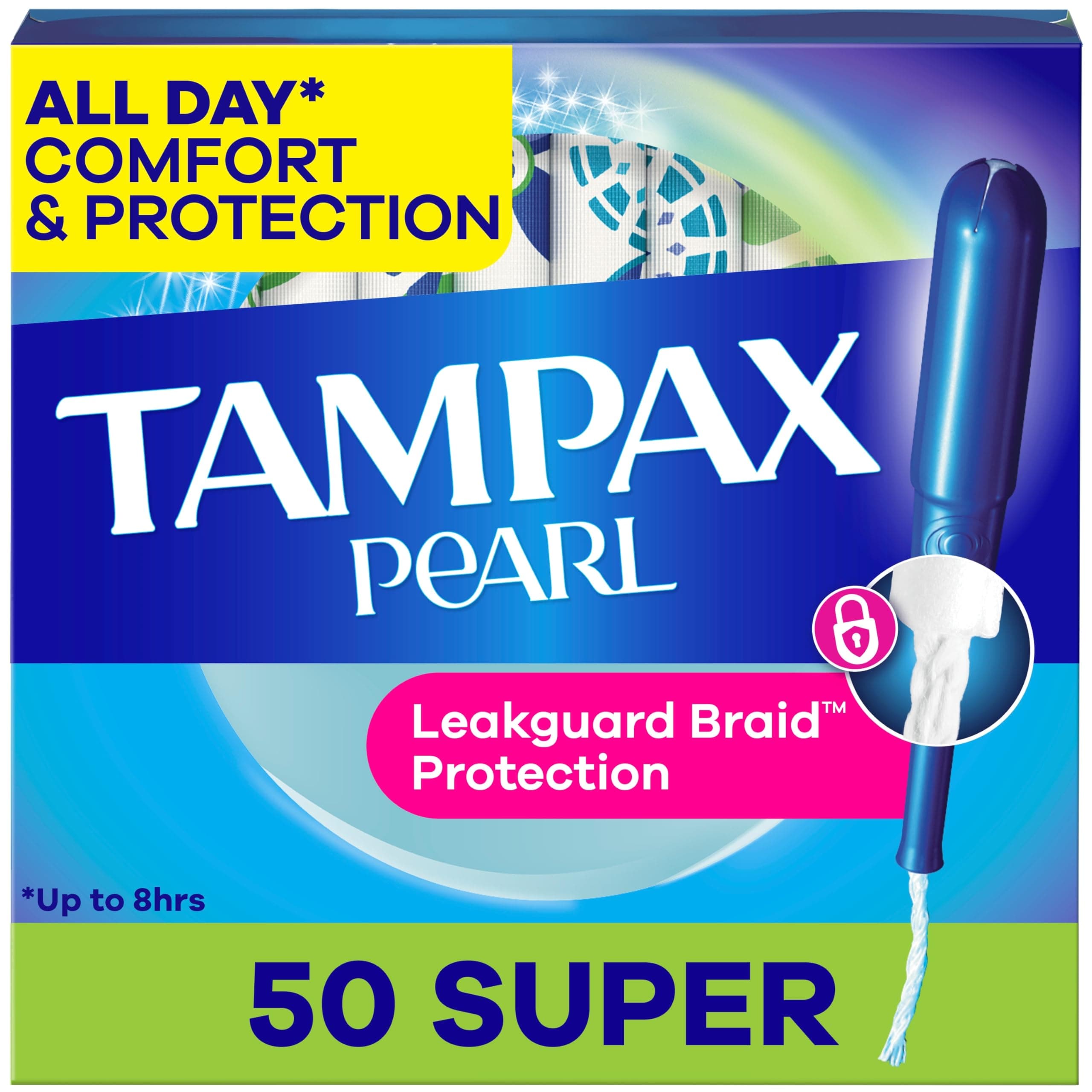 Pearl Tampons Super Absorbency, With Leakguard Braid, Unscented, 50 Count