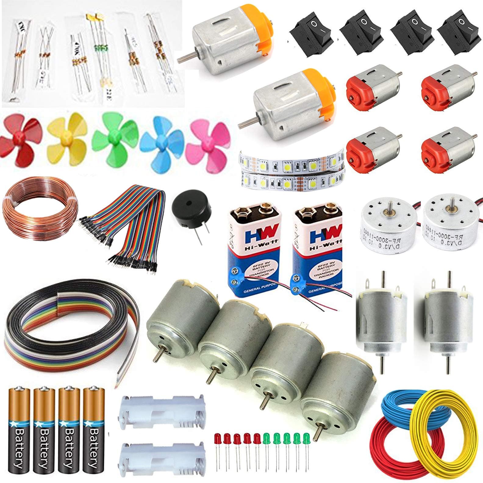 Copper Dc Motor With Buzzer, Jumber And Battery Set, Multi Color, Pack Of 50