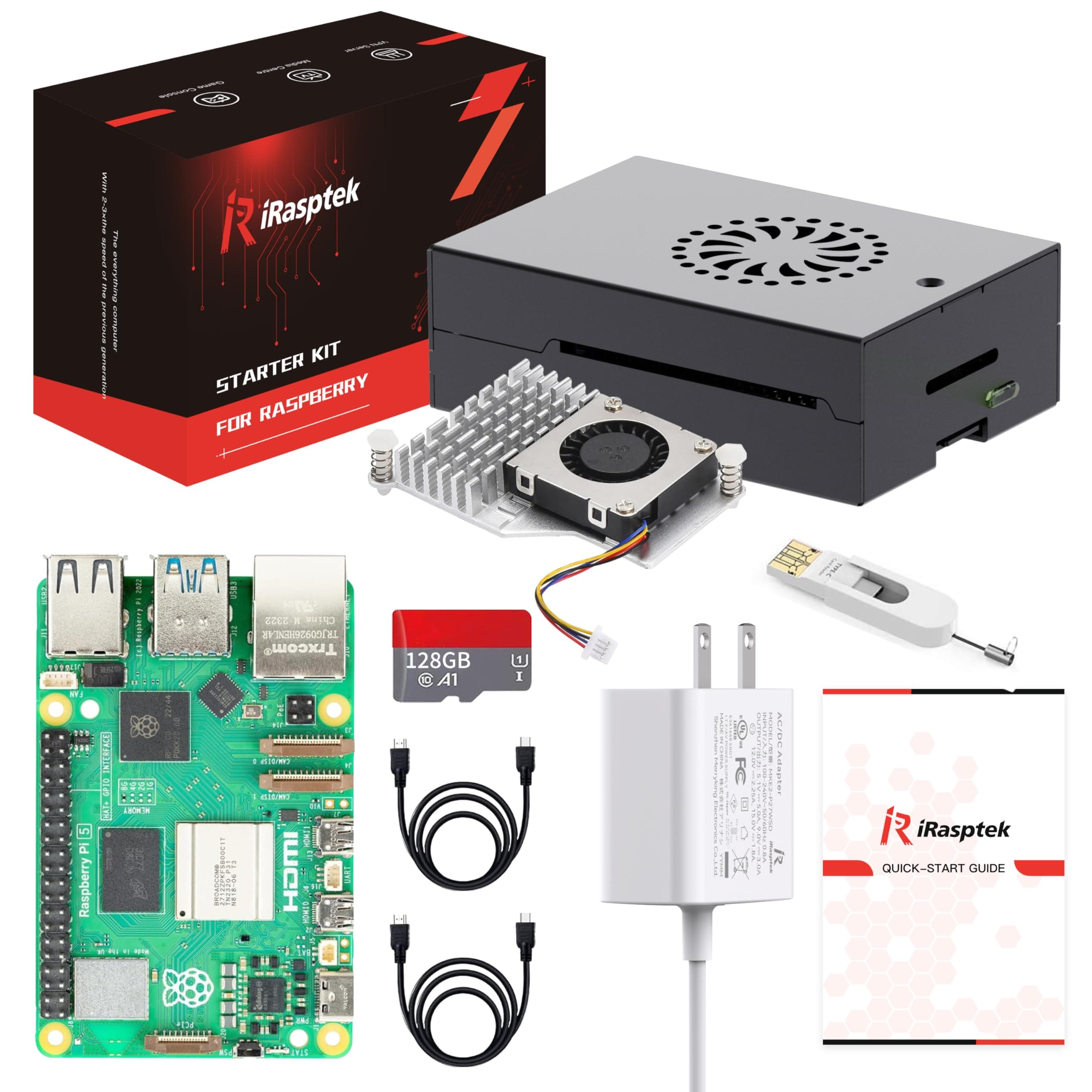 Starter Kit for Raspberry Pi 5 8GB RAM-Pre-Loaded with 128GB Edition Raspberry Pi OS (Aluminum Case)