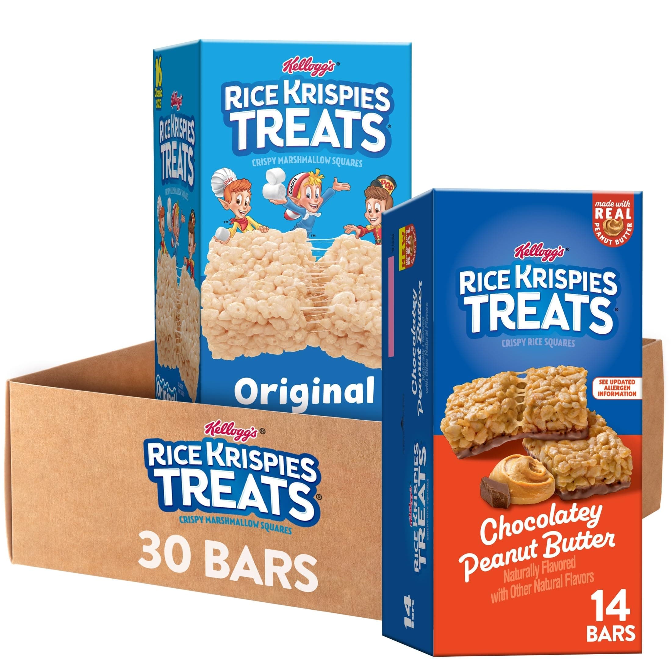 Rice Krispies Treats Crispy Rice Squares, Snack Bars, Variety Pack (2 Boxes, 30 Count)