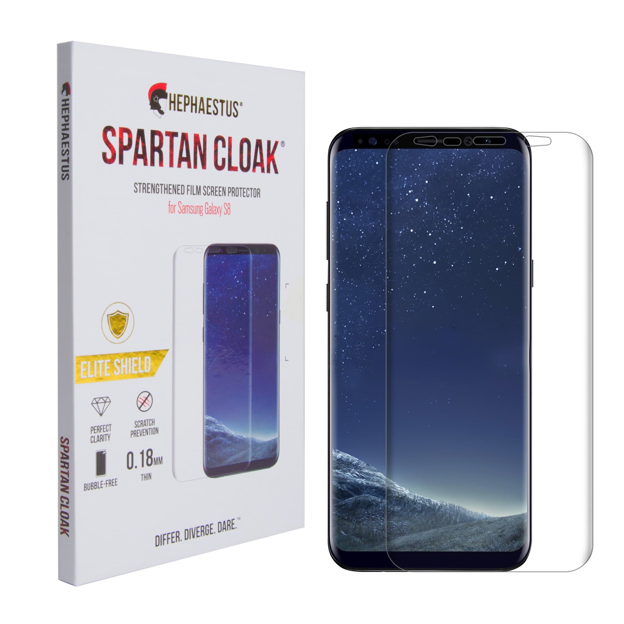 Hephaestus Samsung Galaxy S8 Screen Protector Spartan Cloak® 2 Pack Film Full Coverage Anti-Scratch Anti-Fingerprint Technology Easy Bubble-Free Dry Installation and No Peeling
