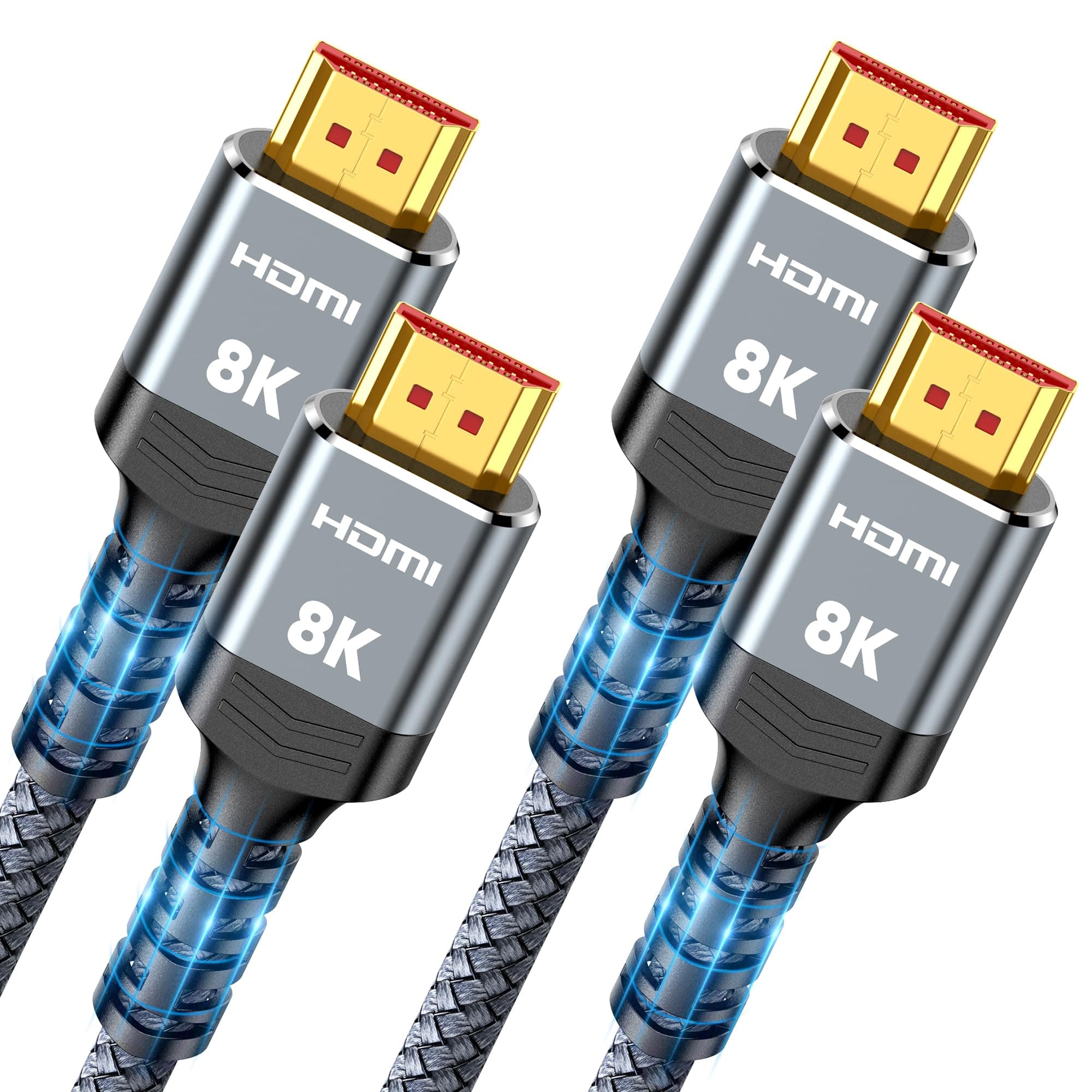 48Gbps 8K HDMI Cable 3.3FT/1M 2-Pack, Highwings High Speed HDMI Braided Nylon 2.1 Cord-4K120 144Hz 8K60Hz RTX 3090 eARC HDR10 4:4:4 HDCP 2.2&2.3 QMS VRR Dolby Compatible for PS5, PS4, UHD TV and PC