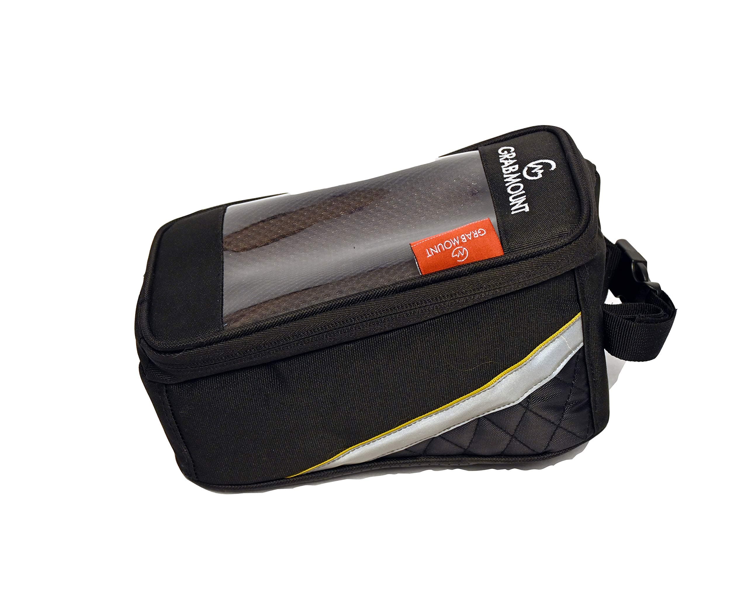 GRABMOUNT Polyester Bicycle Front Bag – Waterproof Cycle Mobile Holder Bag with PVC Touch Screen for up to 6.5 inch Phones (Pack of 1) Black