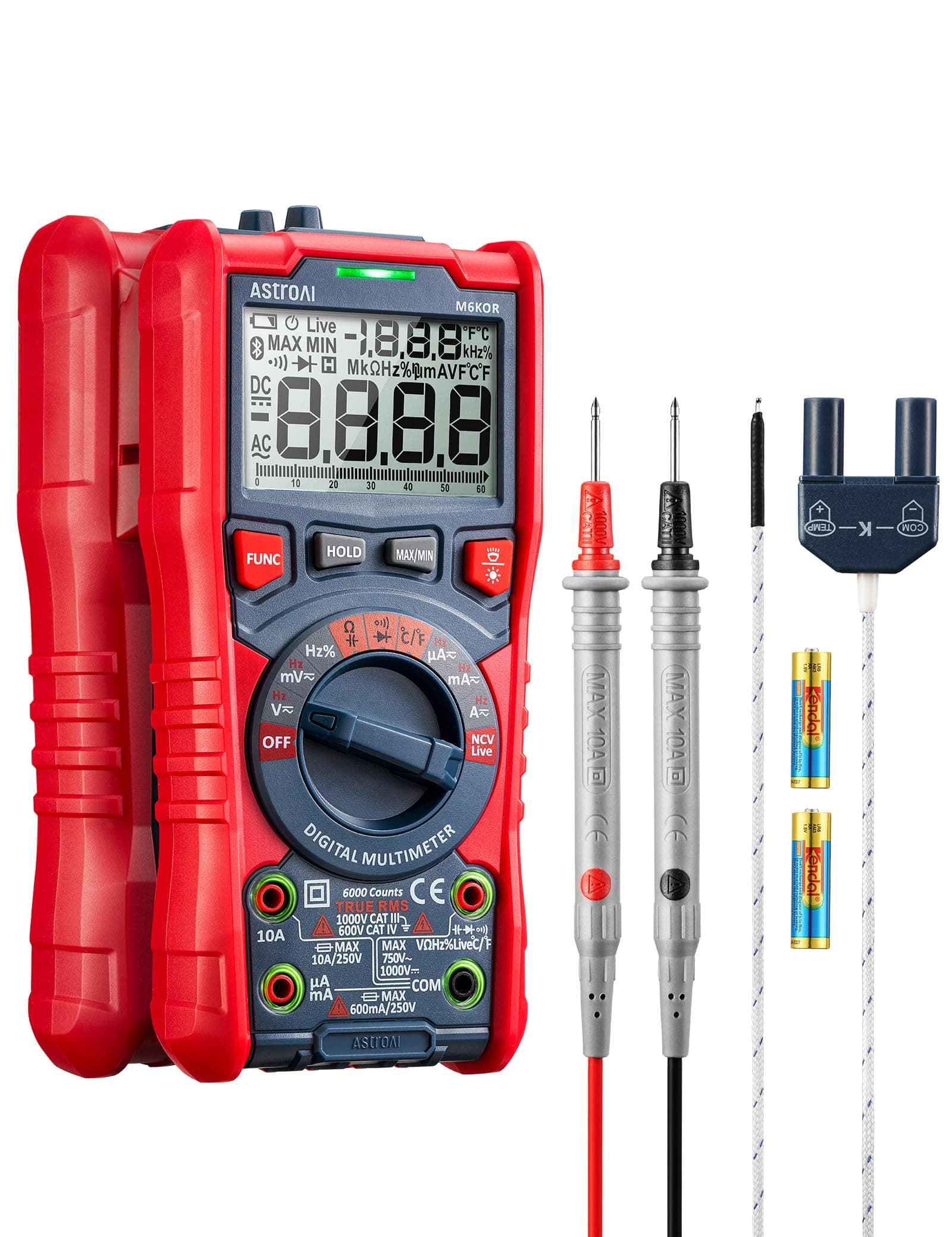 Digital Multimeter, TRMS 6000 Counts Auto-Ranging Voltage Tester Voltmeter Measuring AC/DC Voltage Current, Capacitance Resistance Frequency Temperature Continuity Diodes with NCV