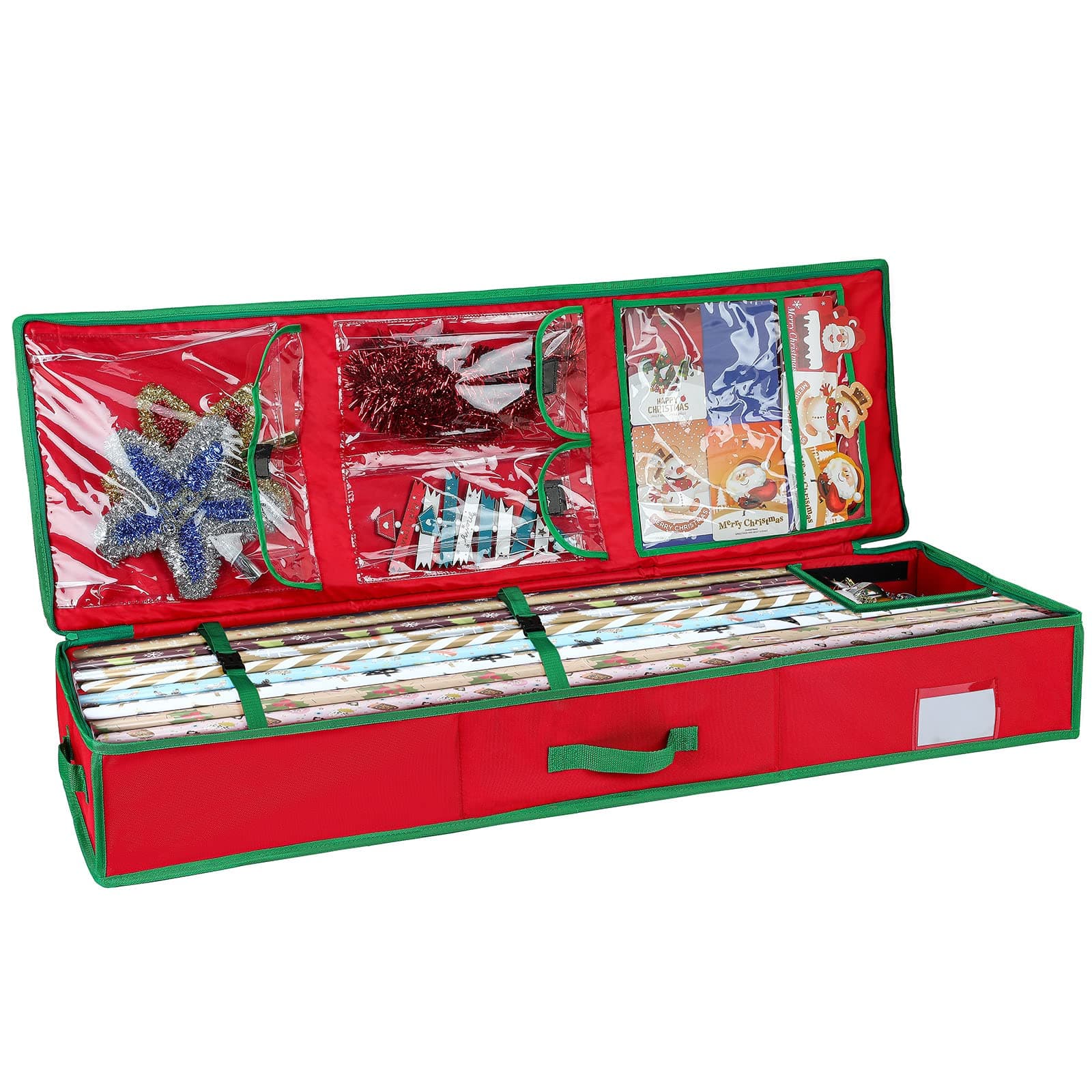 Wave Christmas Wrapping Paper Storage Containers with Multiply Interior Pockets,42 inch Gift Wrapping Paper Organizer Storage for Wrapping Paper, Bows, Ribbons, Underbed Storage, Fits 18-26 Standard