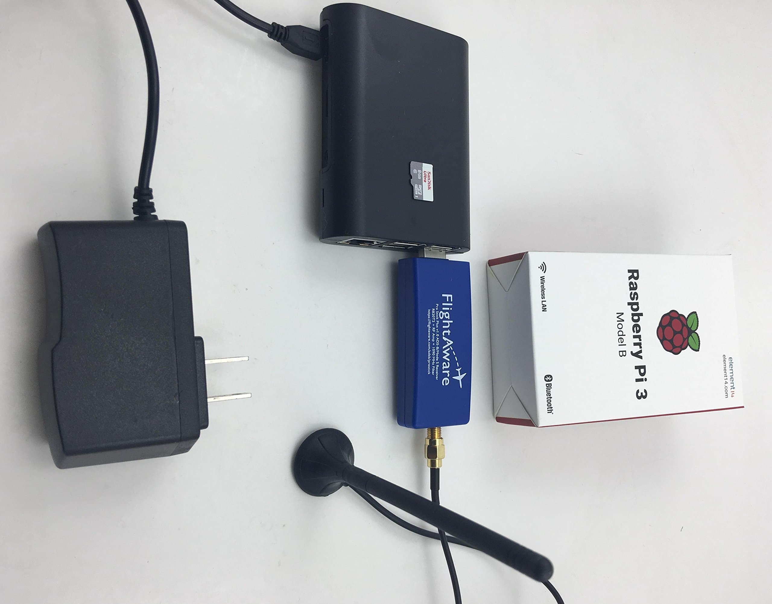 FlightAware Raspberry + ADS-B PRO USB Stick Plus (Built in Filter) + Car Antenna