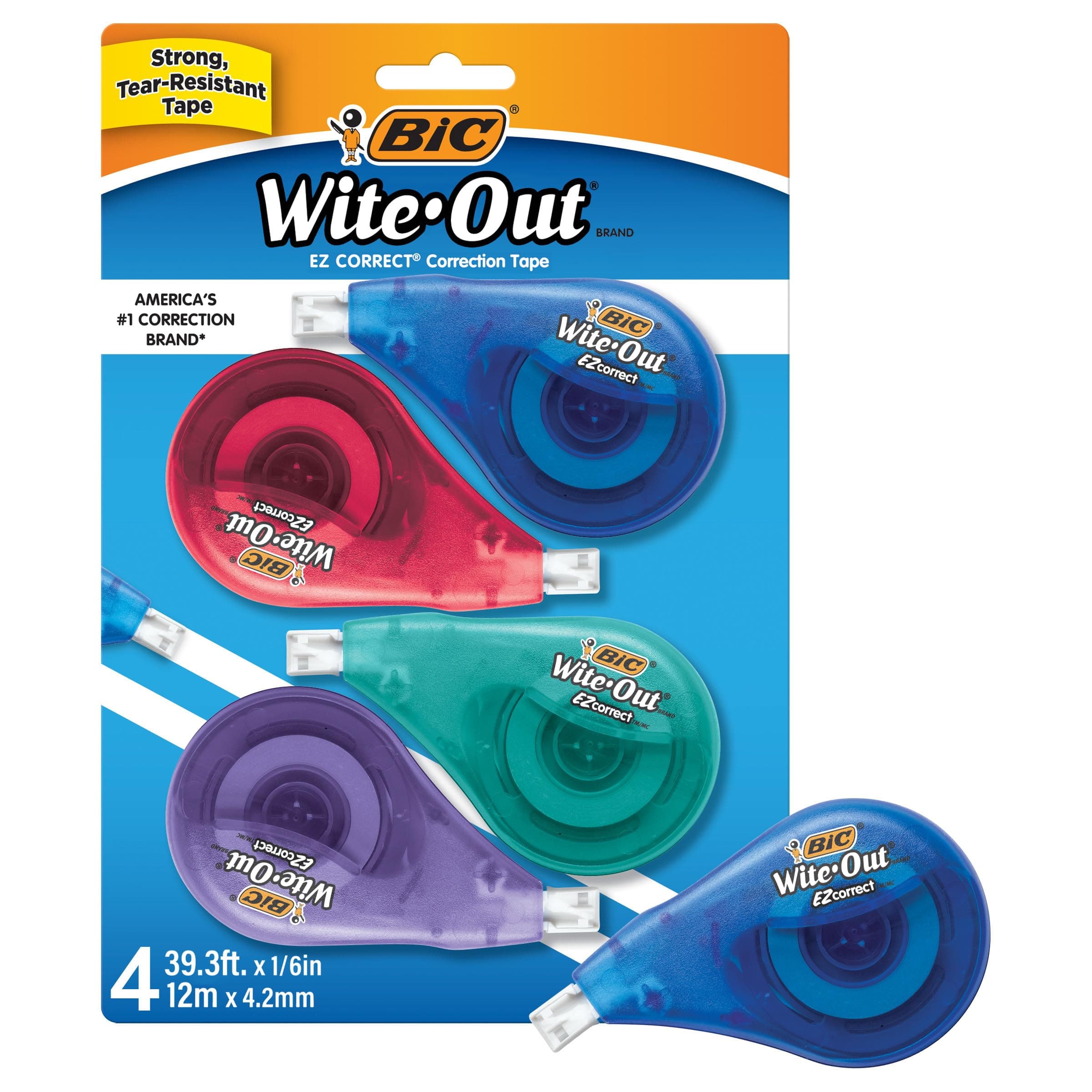 BIC WOTAPP418 EZ Correct Wite-Out Correction Tape, Multi-Colour