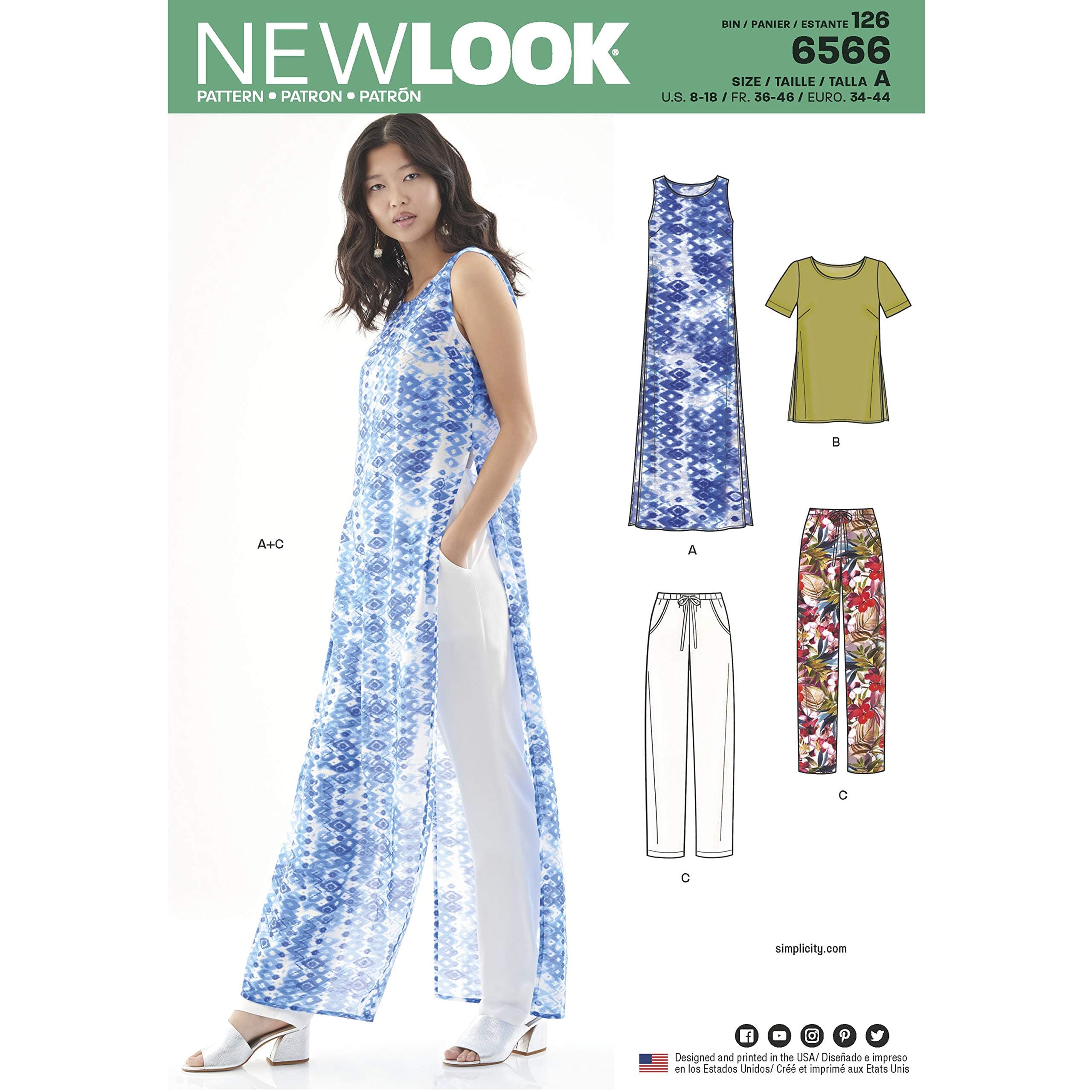 Sewing Pattern Set for Women's Tunic/Top and Pants, Paper, White, A (8-10-12-14-16-18), UN6566A