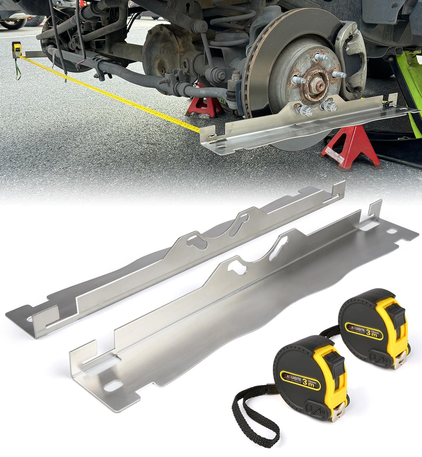 Heavy Duty Toe Alignment Tool Plates with Tape Measures, Upgrade Stainless Steel Wheel Alignment Tool Plate with Hanging Holes for Easy Wall-Mounted Storage, Silver