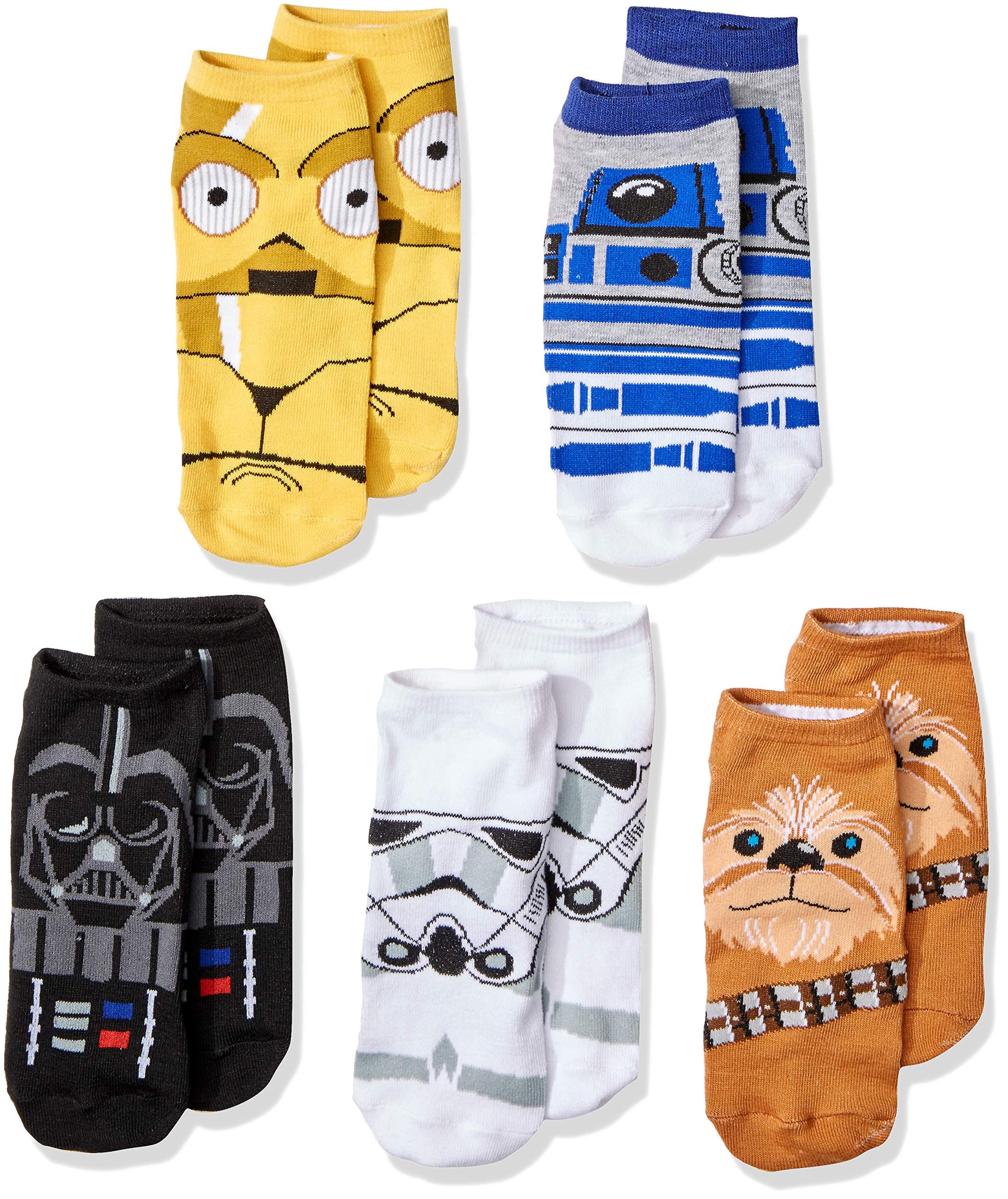 Chewbacca Darth Vader R2-D2 Faces 5 Pack Ankle Socks