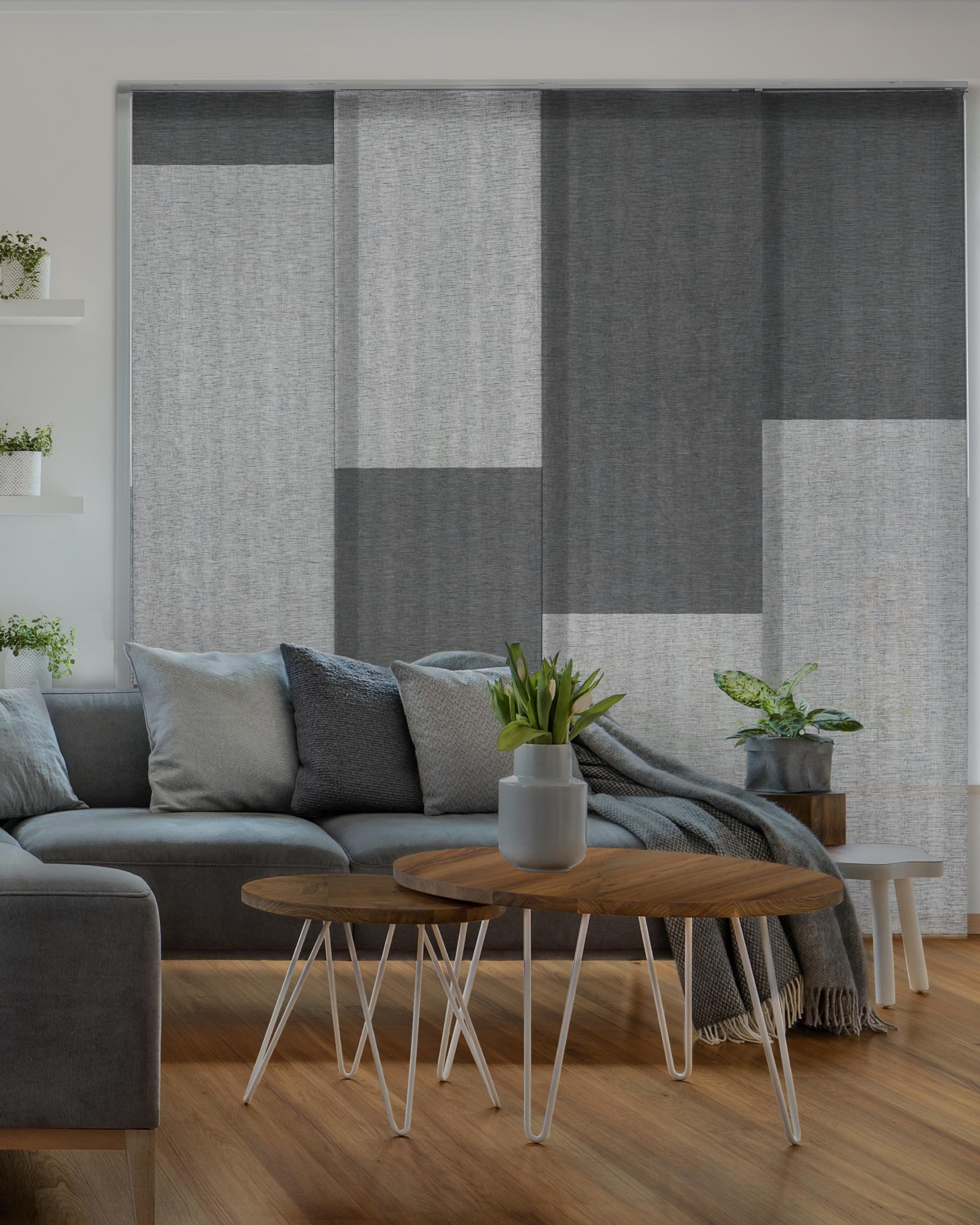 GoDear Design Deluxe Adjustable Sliding Panel Track Blind 45.8"- 86" W x 96" H, Extendable 4-Rail Track Vertical Blinds for Large Window, Patio Door, Hanging Room Divder, Manhattan Mist