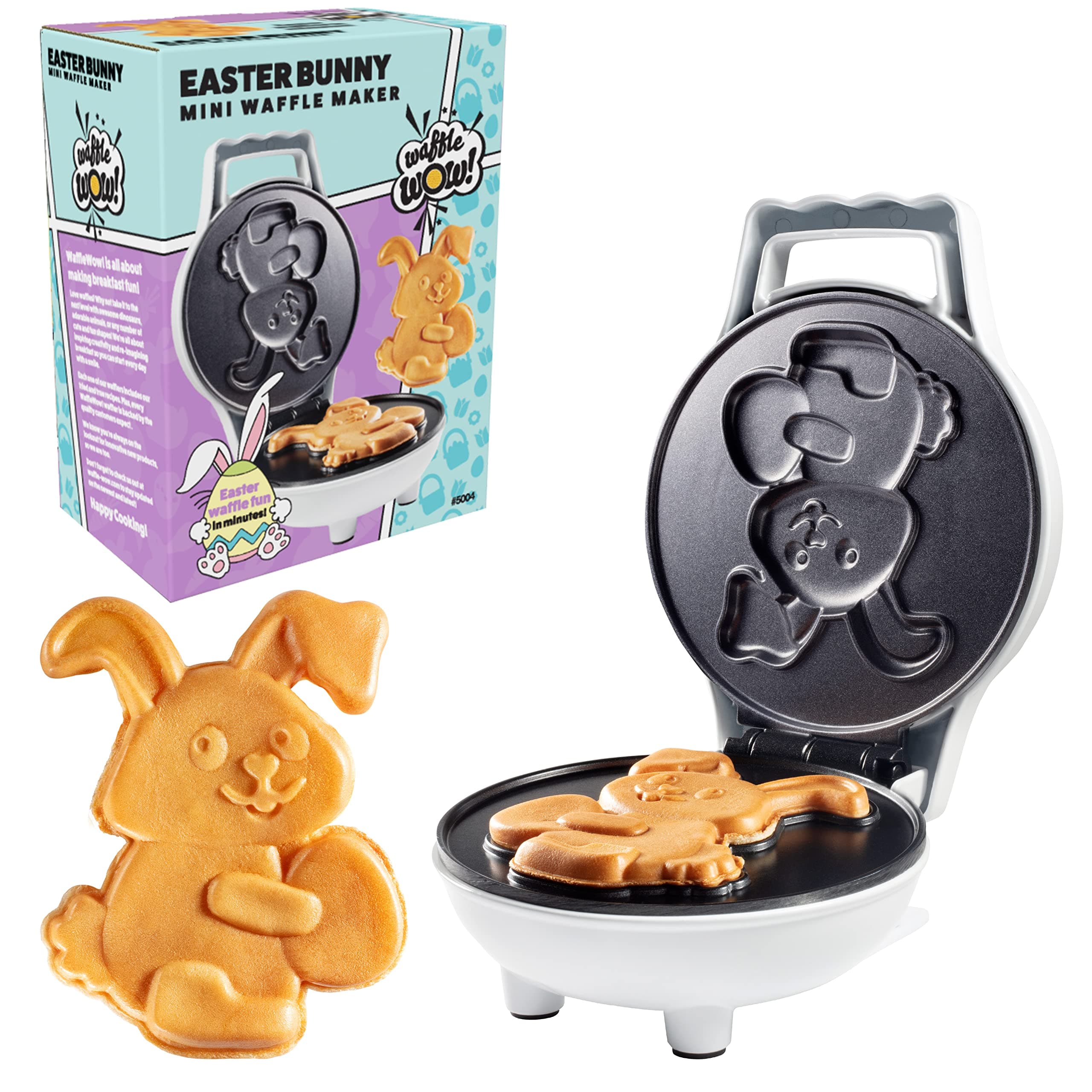 Waffle Wow! Easter Bunny Mini Waffle Maker, Make Holiday Breakfast Special for Kids and Adults, 4 Inch Single Waffle Maker, Egg Hunt Surprise Gift Basket