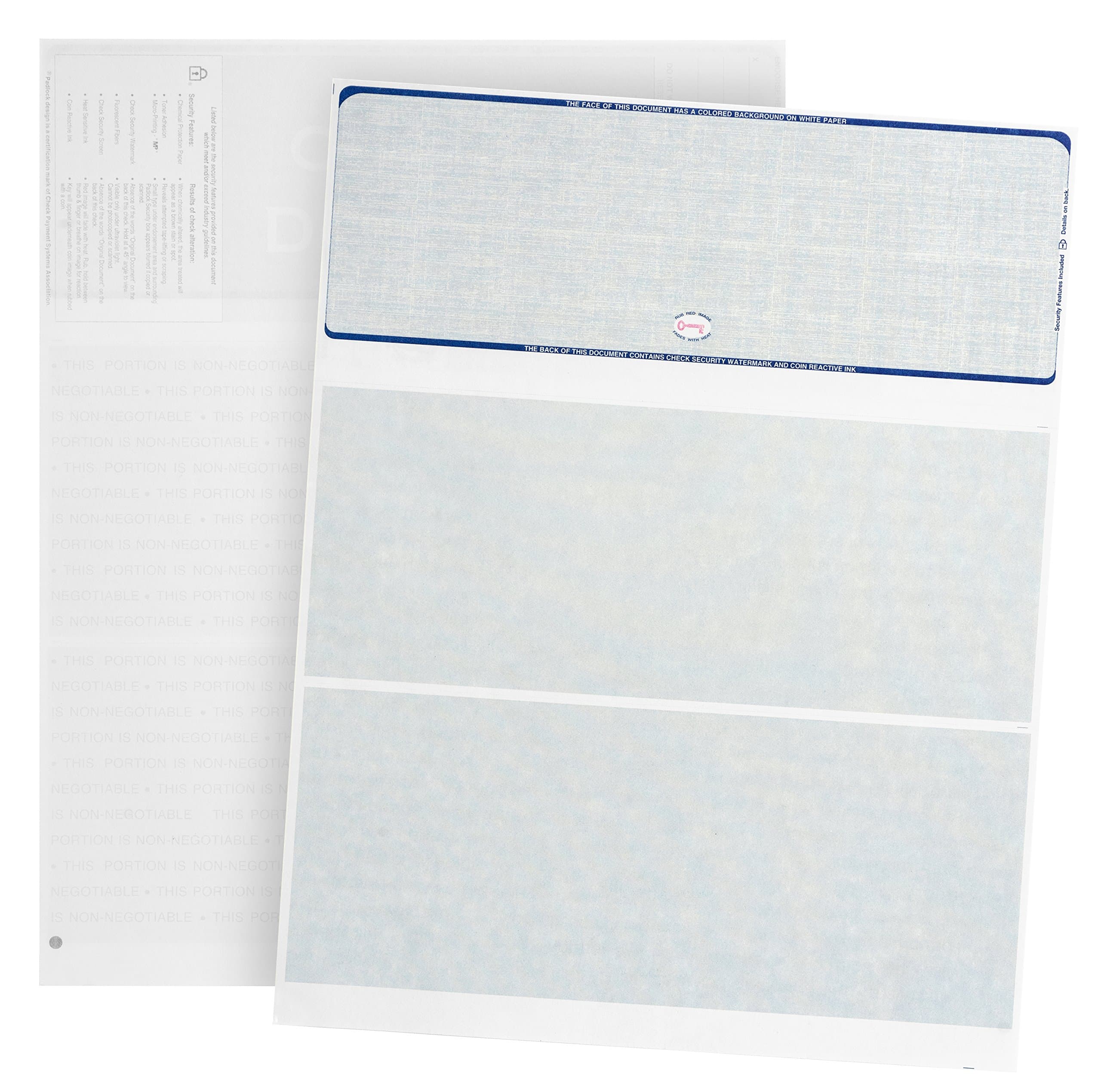 500 Blank Check Stock - Designed for Secure Computer Printed Checks with Quickbooks, and more - Blue Linen Pattern- 500 Sheets - 8.5 Inch x 11 Inch