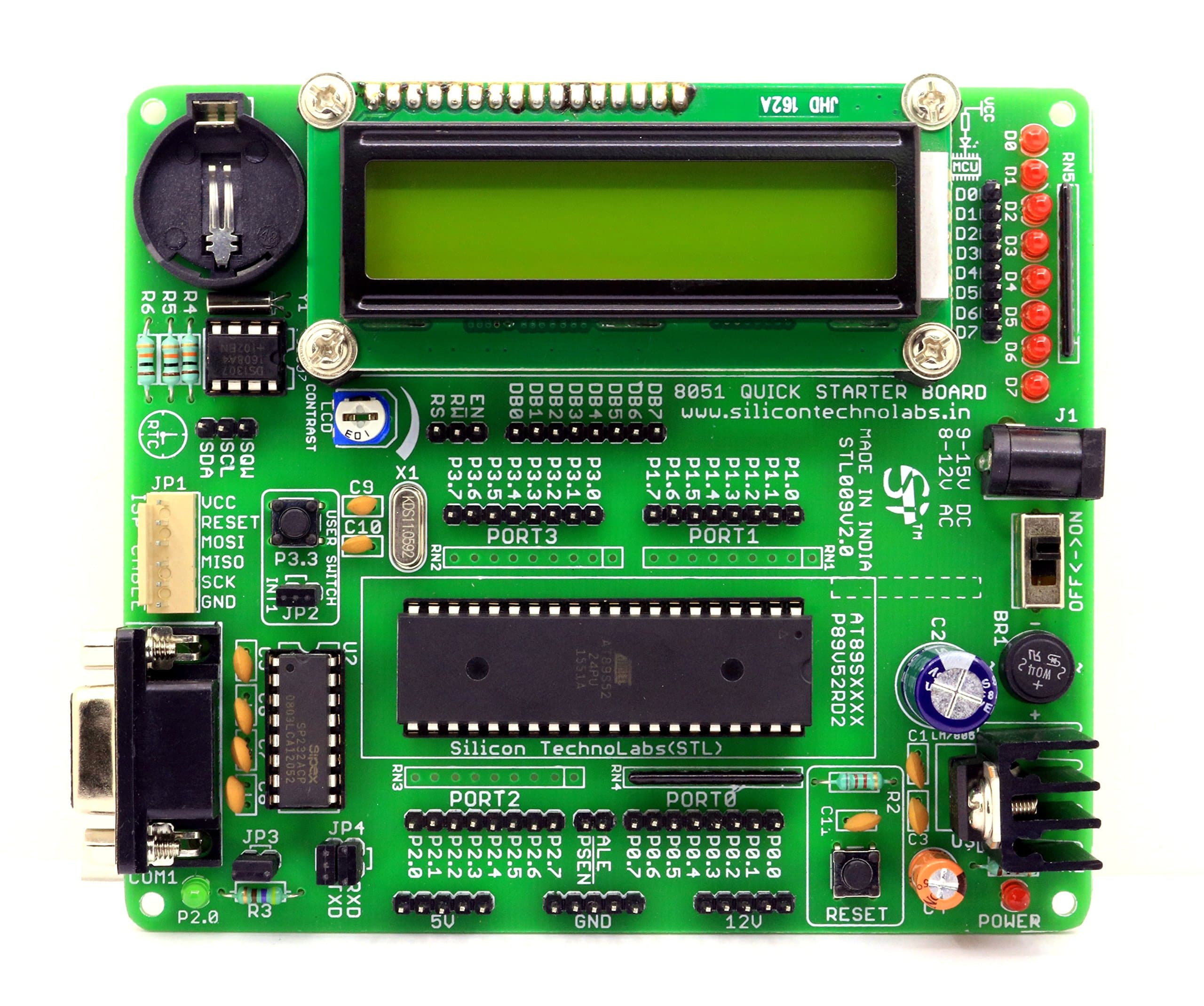 ATMEL 8051 Quick Starter Development Board On-Board AT89S52,MAX232,16x2 LCD,DS1307 Support AT89SXX,P89V51RD2,SST89E516RD