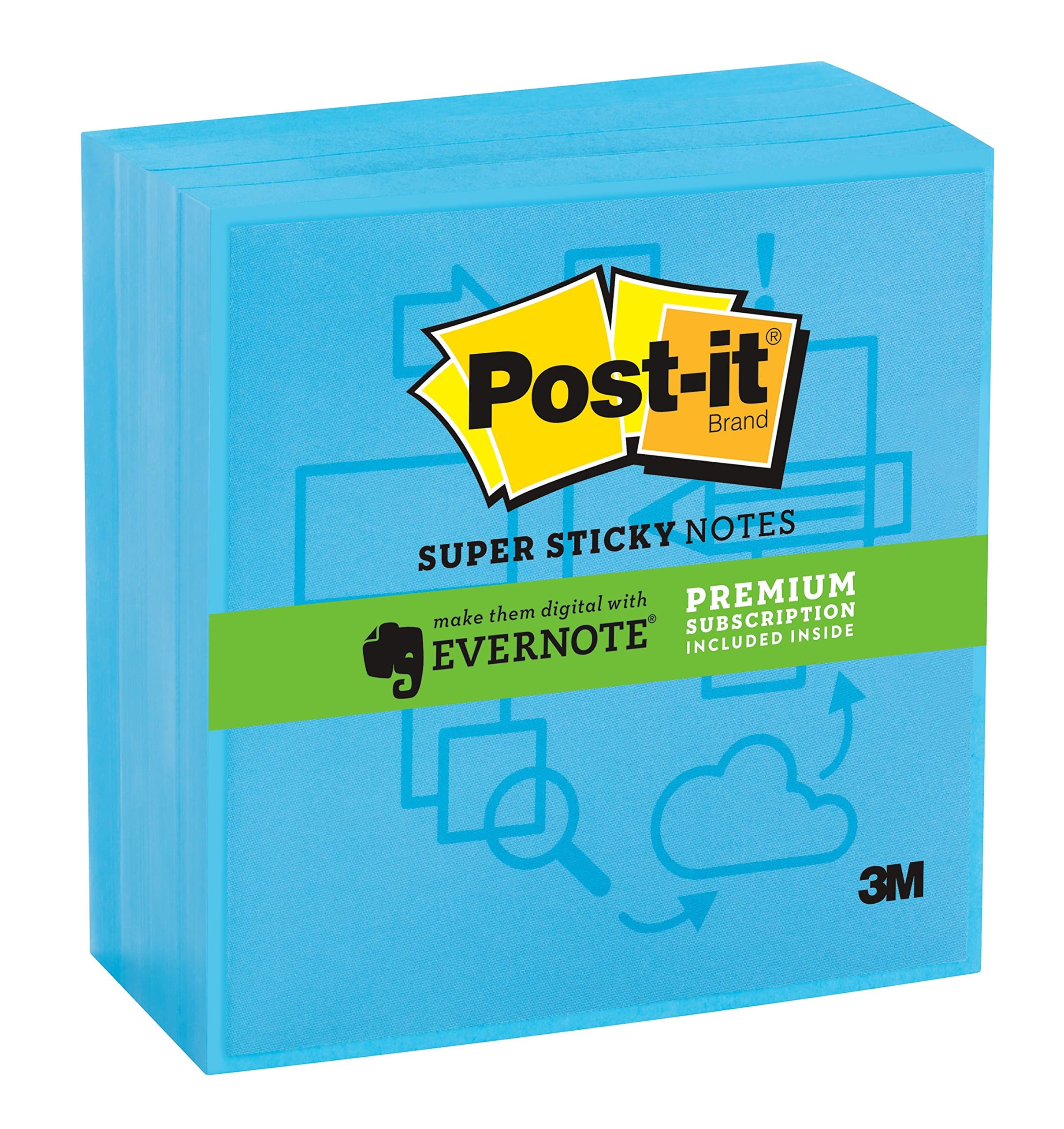 Post-it Super Sticky Notes Evernote Collection 3 x 3 Inches 90 Sheets, Electric Blue, 4 Pads per Pack (654-4SSBE-EV)
