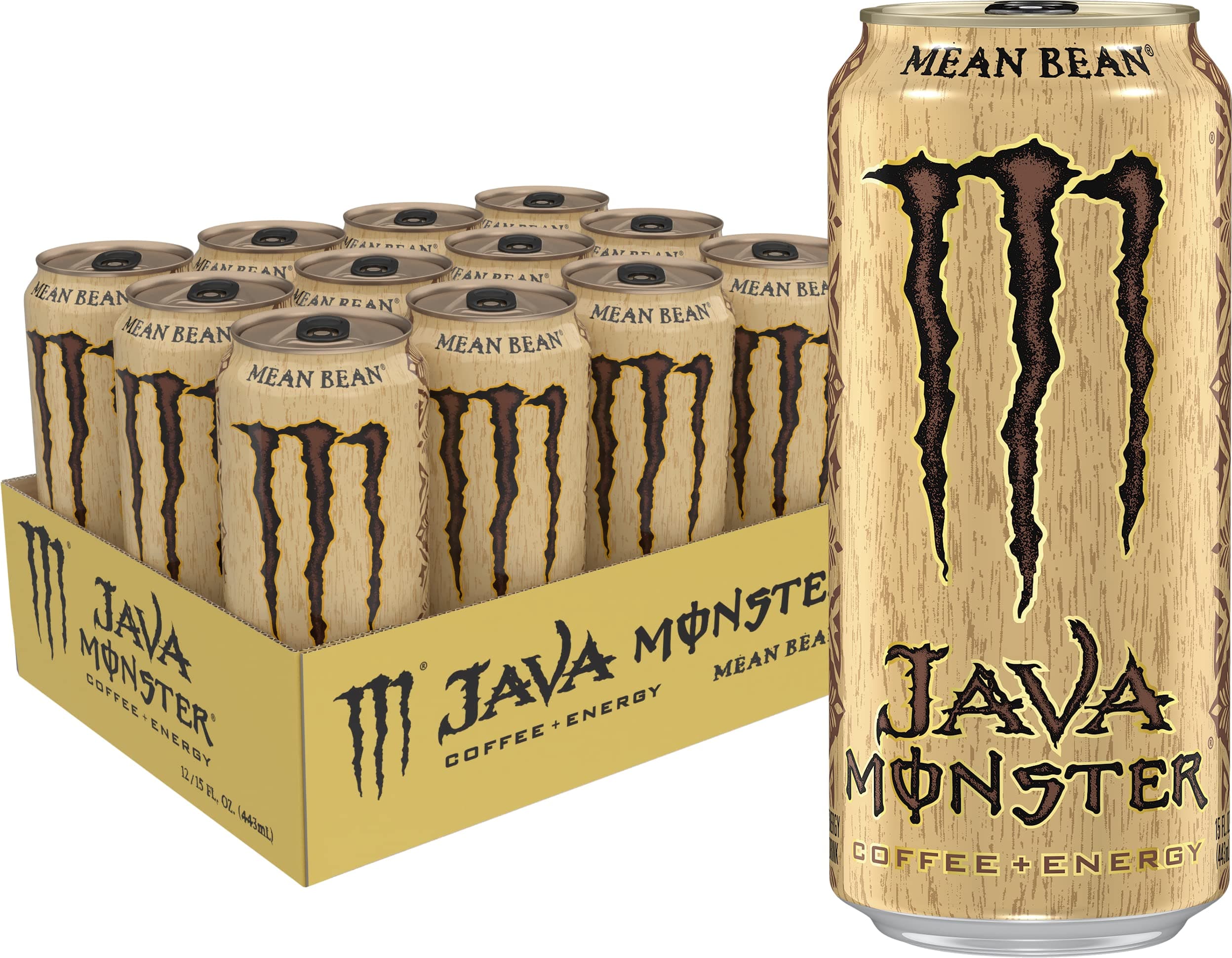 Energy Java Monster Mean Bean, Coffee + Energy Drink, 15 Ounce | Pack of 12