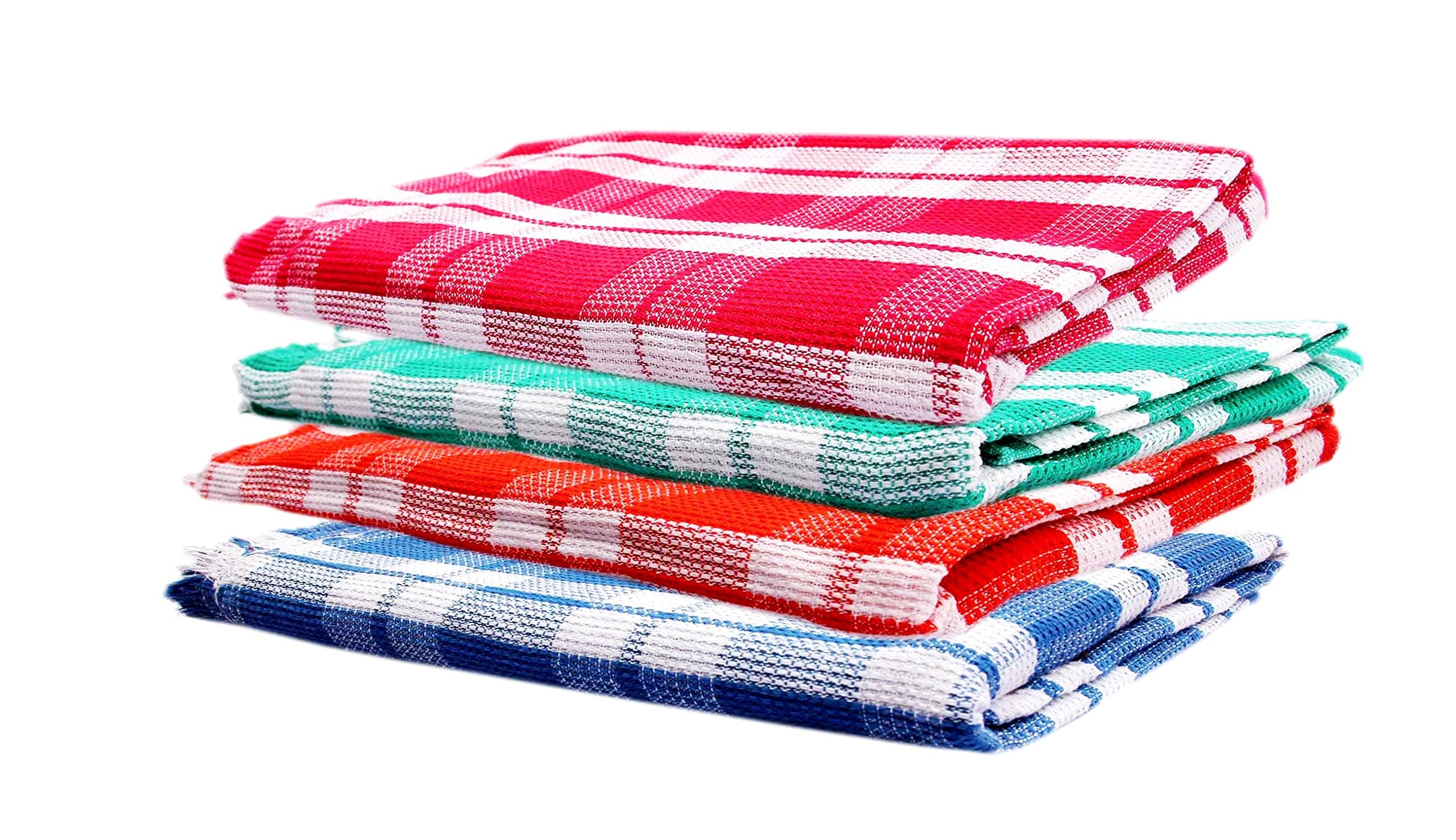 Space Fly 100% Cotton Super Absorbent Multi-Color Checks, Light Weight Bathroom Bath Towels For Home Kitchen (24X52 inch) (Set of 4)
