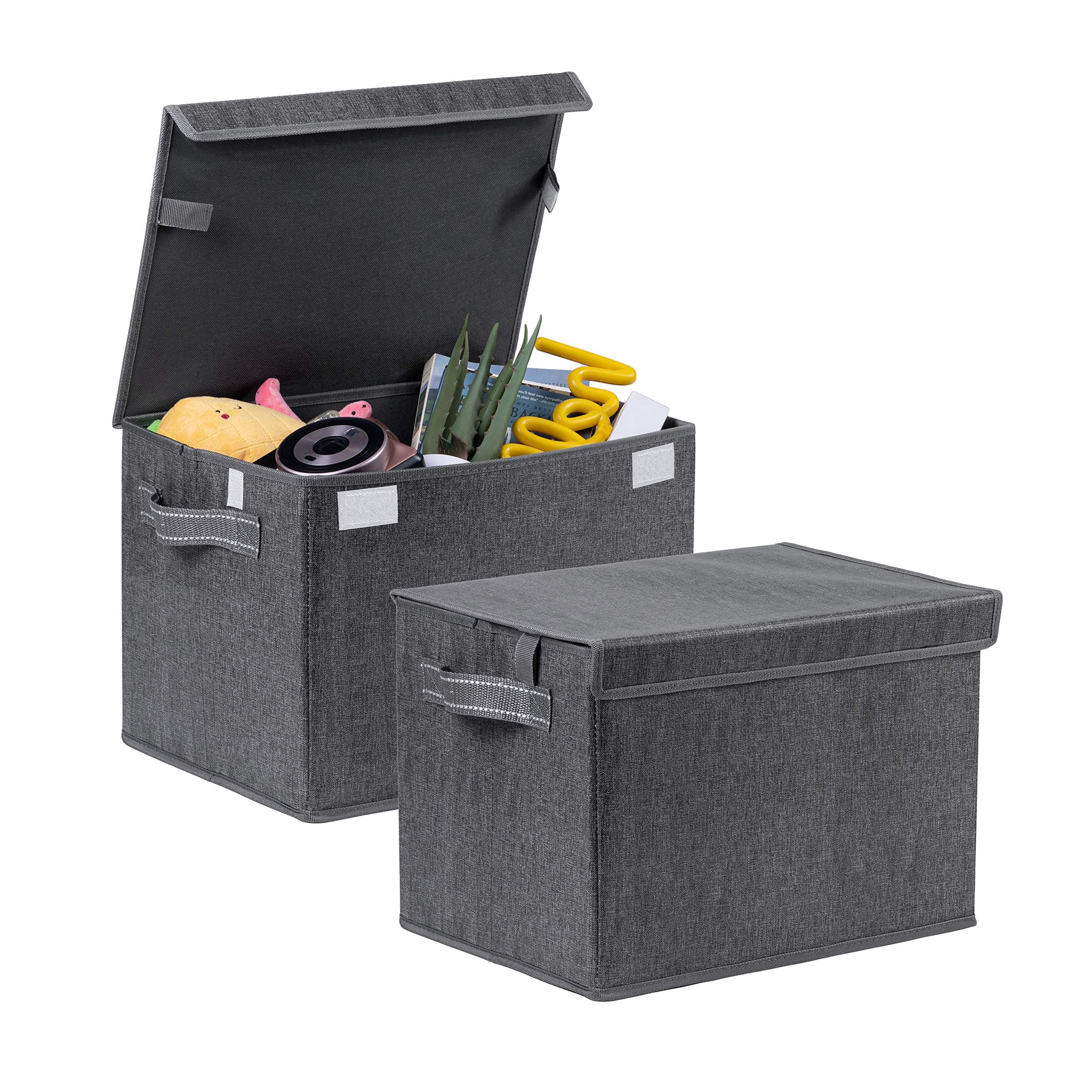 VENO 2 Pack Large Collapsible Storage Bin with Lid, Decorative Box, Cube, Organizer, Container for Home Office Shelf Closet Clothes Sundries, Reusable and Sustainable (Black - Set of 2)