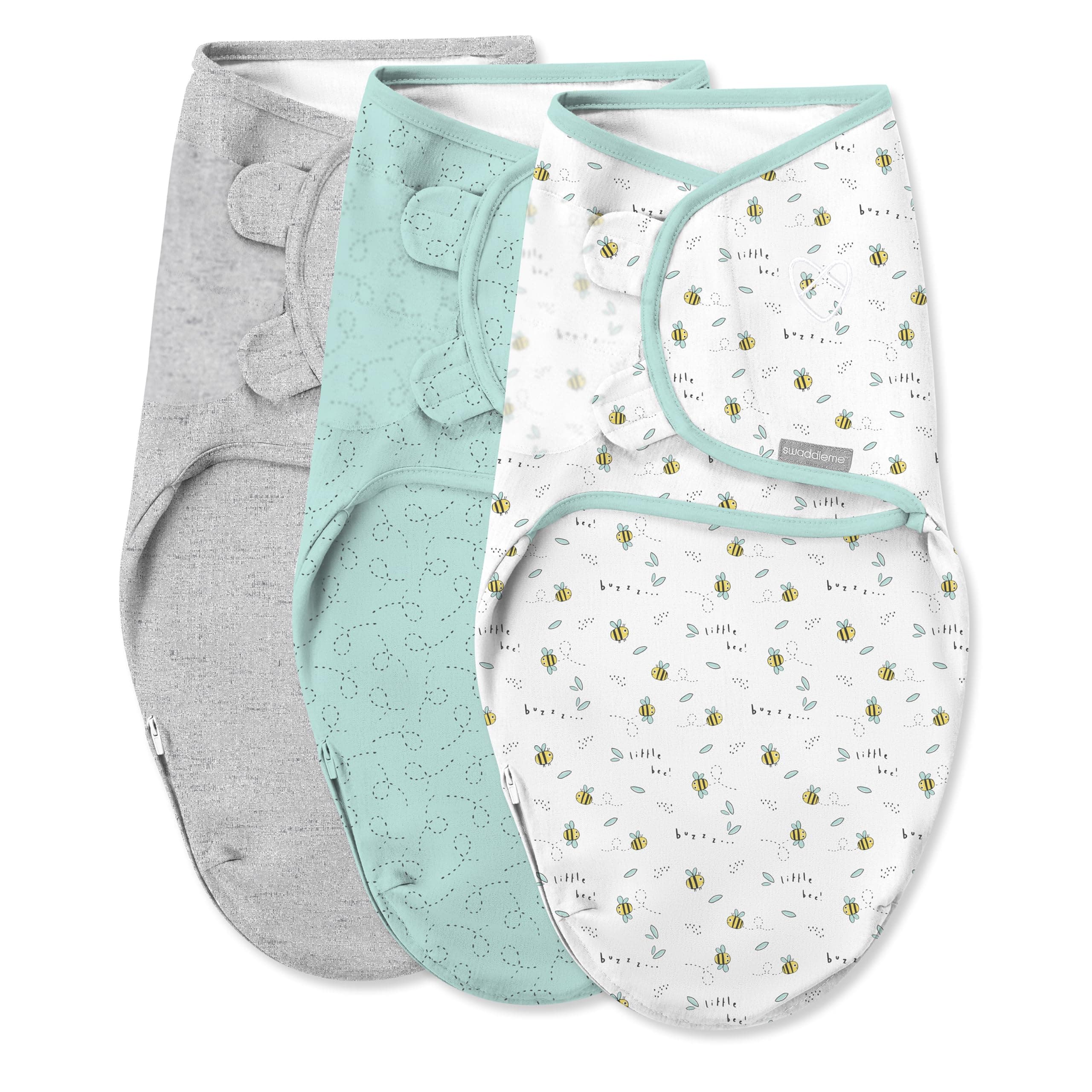 SwaddleMe Easy Change Swaddle – Size Small/Medium, 0-3 Months, 3-Pack (Little Bees)