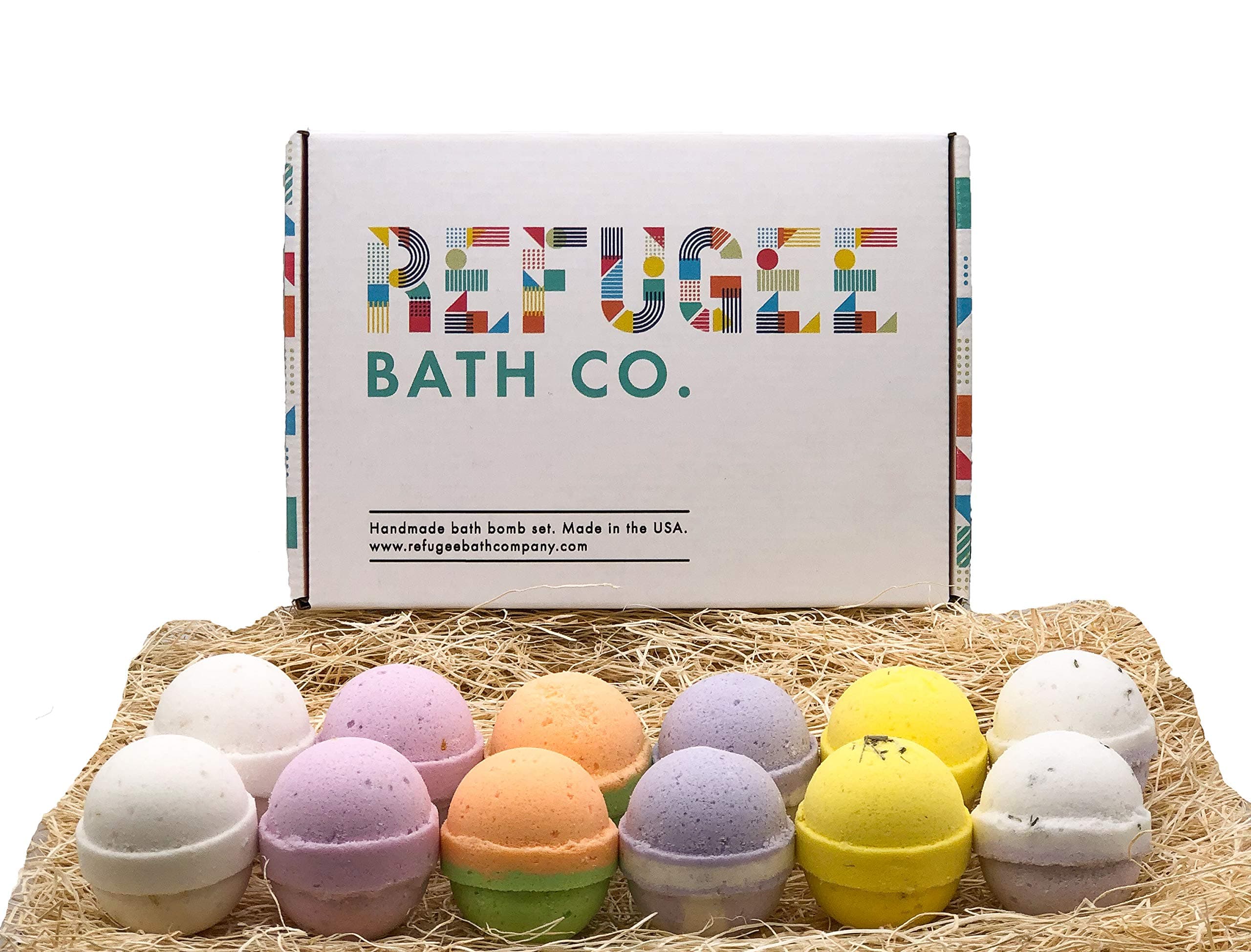 Refugee Bath Co.Variety Pack Bath Bombs 2.5 oz. Each Cocoa Butter and Plant-Based Ingredients Support Refugee Employment in USA (Variety 12 Pack)