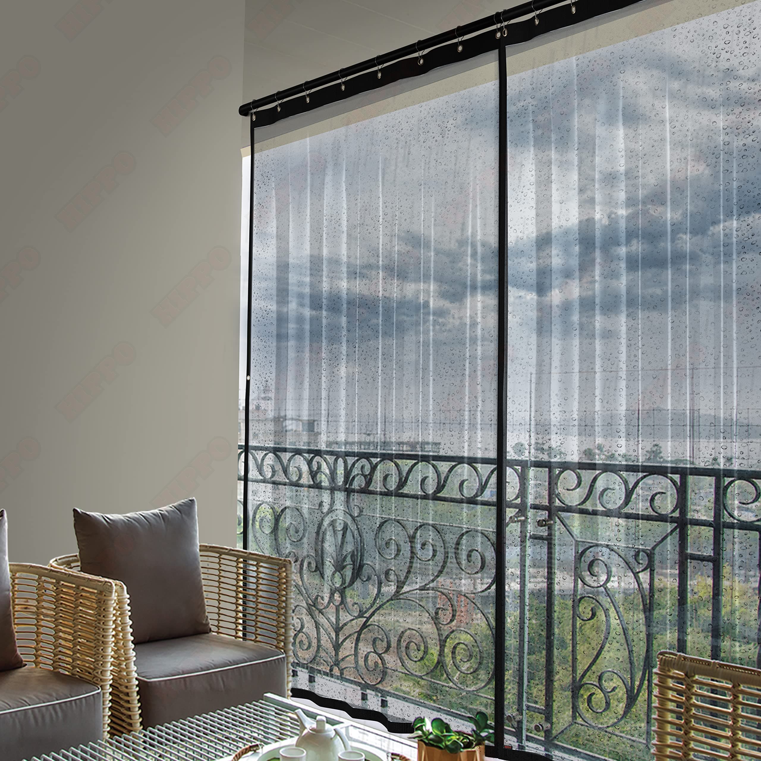 HIPPO - Outdoor Transparent Pvc Solid Waterproof Curtain With Rust-Proof Eyelet For Balcony For All Seasons, Ac, Dust & Wind Protection (4.5Ftx10Ft, Pack Of 1), Sheer