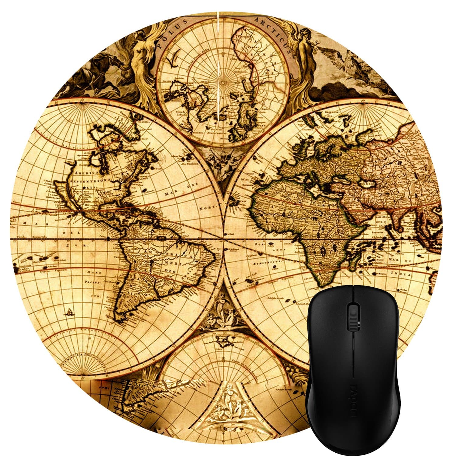 Luckcac Round Mouse Pad Customized Design, Vintage Ancient Old World Map