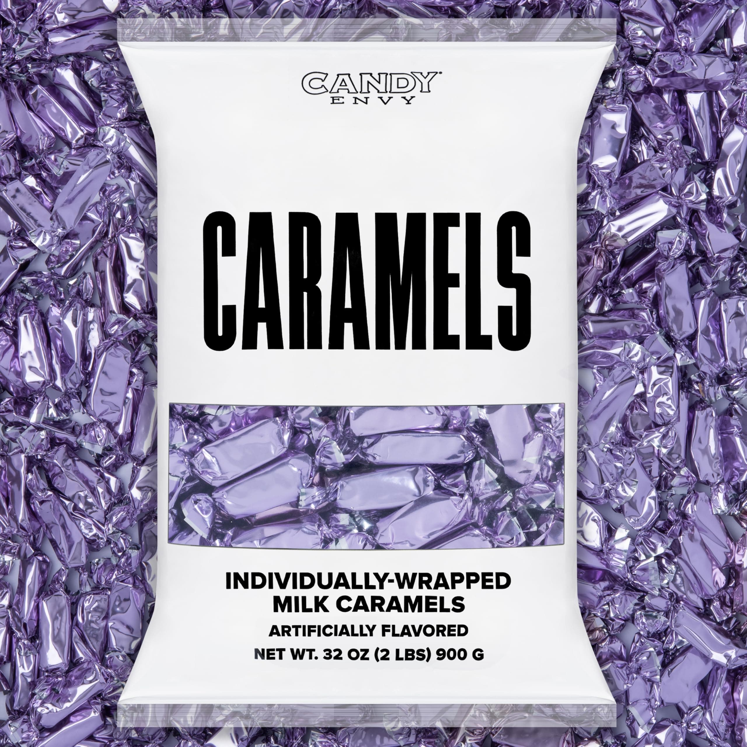 Individually Wrapped Caramels - Lilac Wrapper - 2 Pound Bulk Lilac Candy