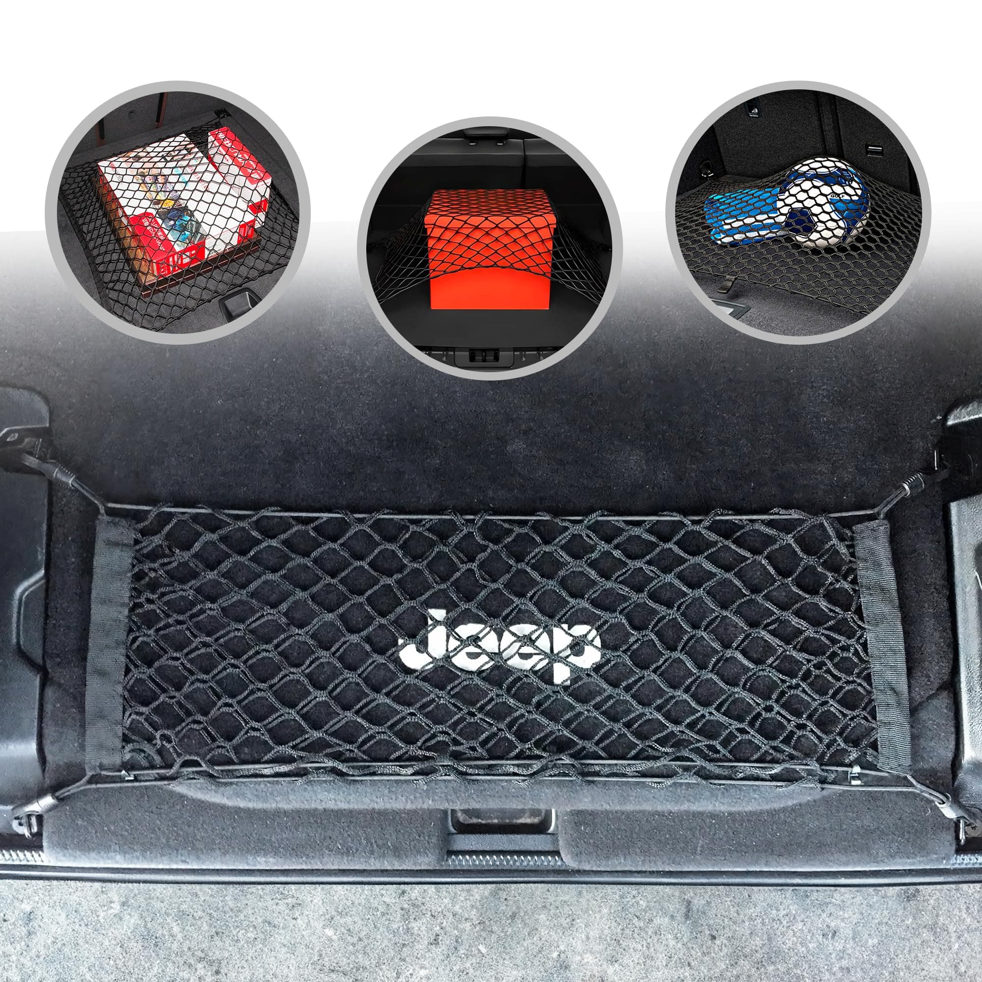 TN TrunkNets Inc Floor Style Trunk Mesh Cargo Net Black For Jeep Wrangler 2 Door Only 2007-2023 - Car Accessories - Premium Trunk Organizer and Storage - Vehicle Carrier Organizer for Jeep Wrangler