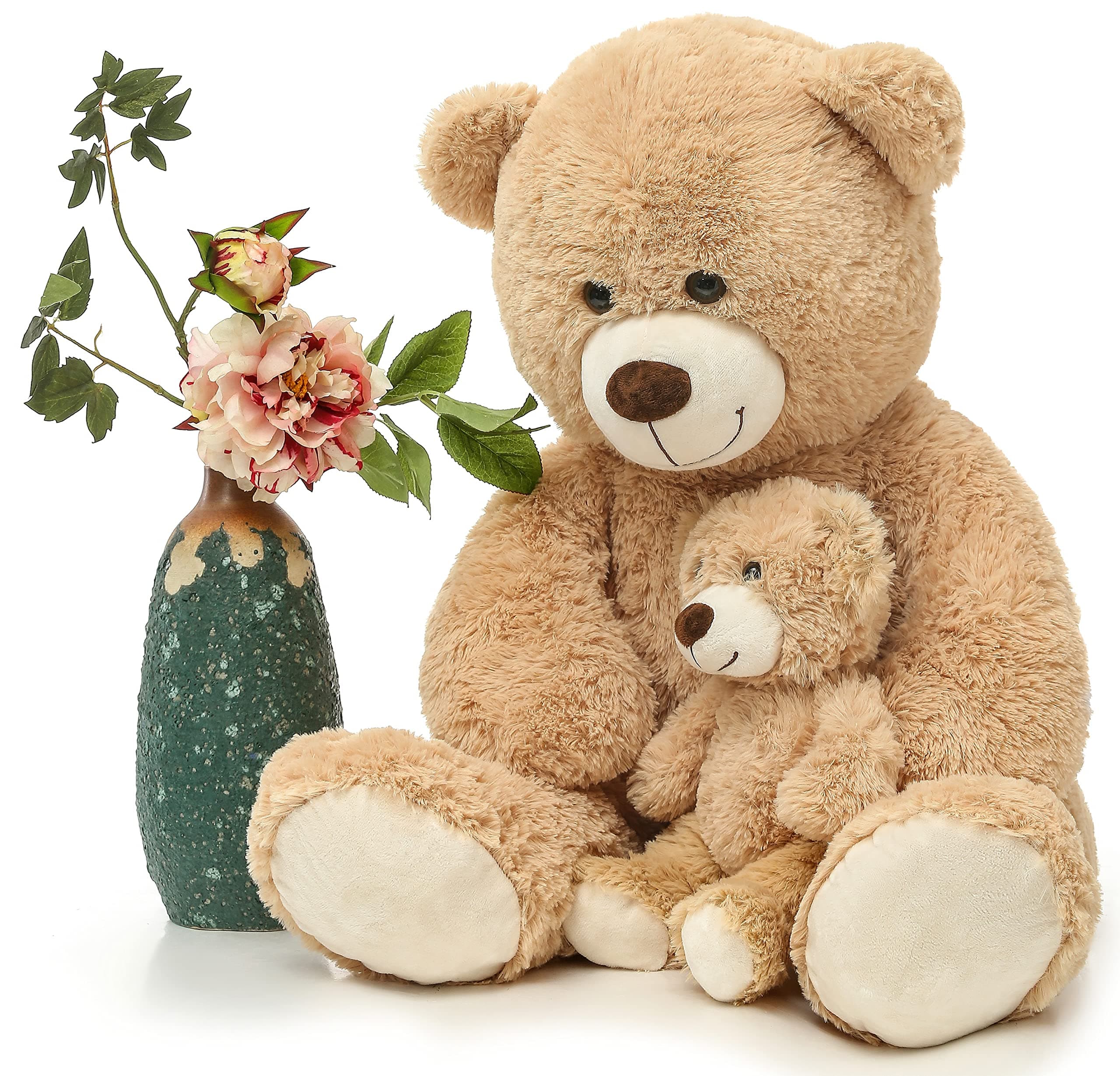 MorisMos Decorations Teddy Bear with Baby for Baby Shower, 39 Inch Soft Bear Stuffed Animal, Gift for Birthday Kids Girls Boys, Party Favor, Tan