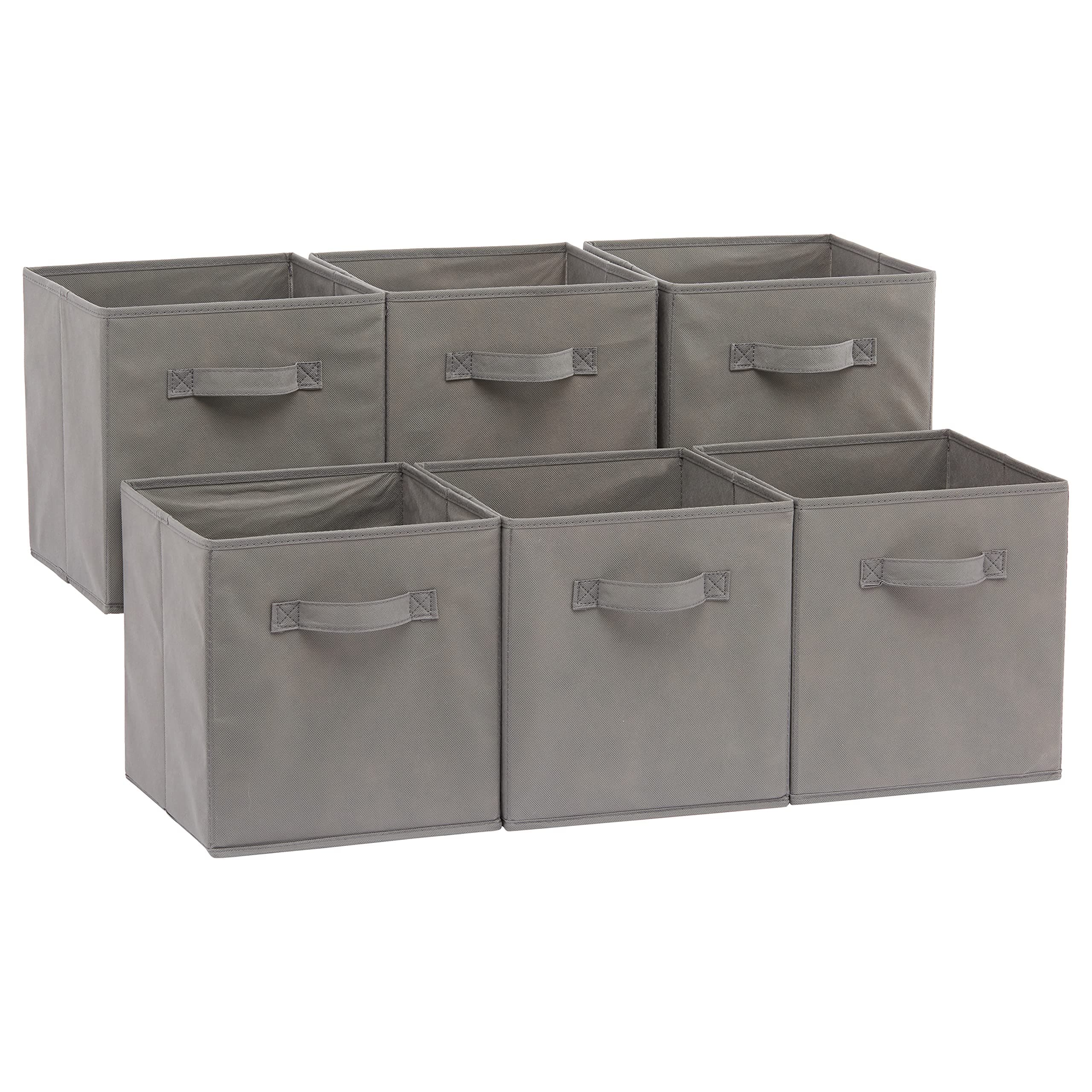 Collapsible Fabric Storage Cube/Organiser with Handles, Pack of 6, Solid Grey, 26.6 x 26.6 x 27.9 cm