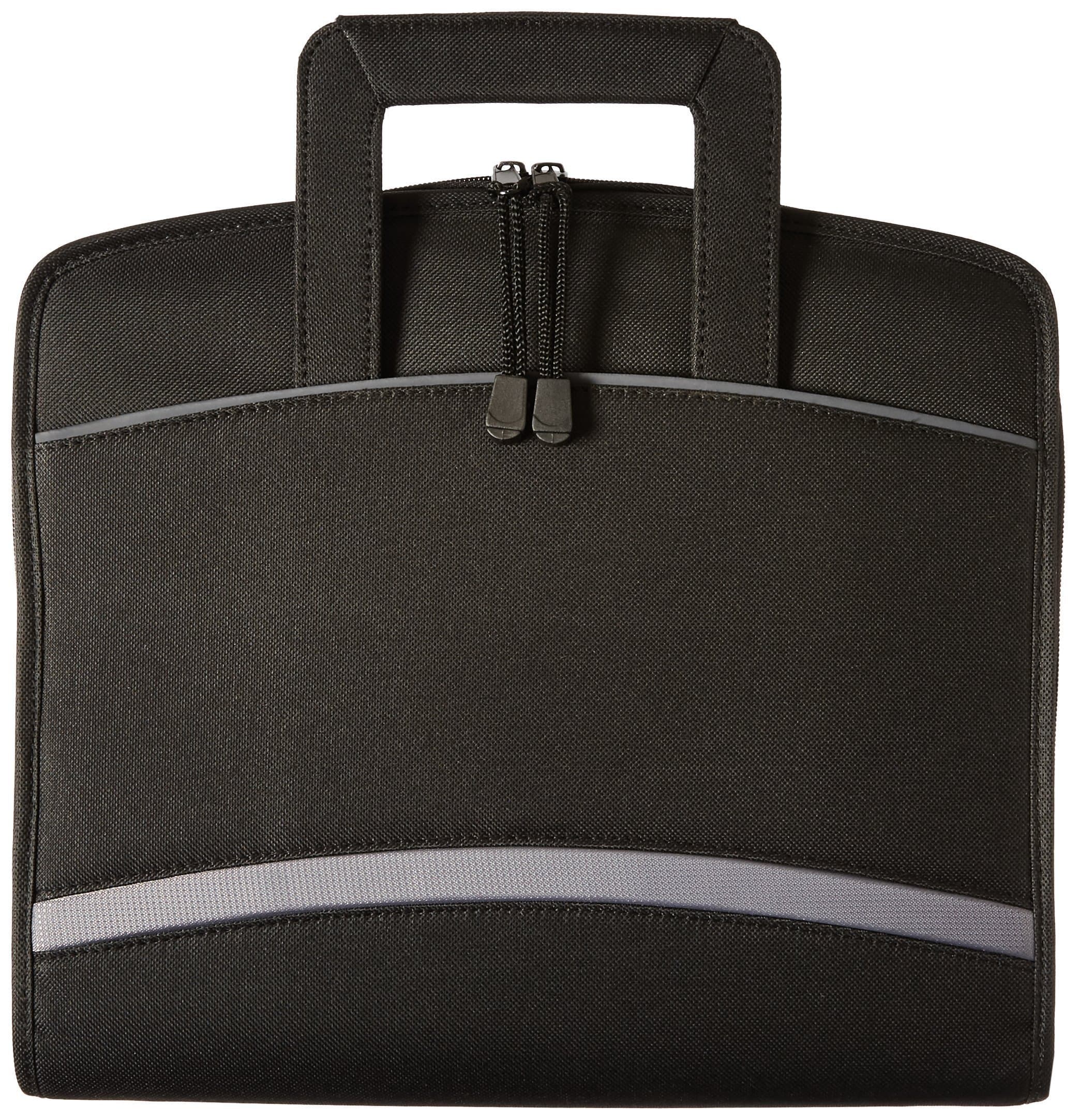 Executive Professional Zippered 1.25" Binder Note Pad Padfolio Briefcase with Retractable Handles, Black